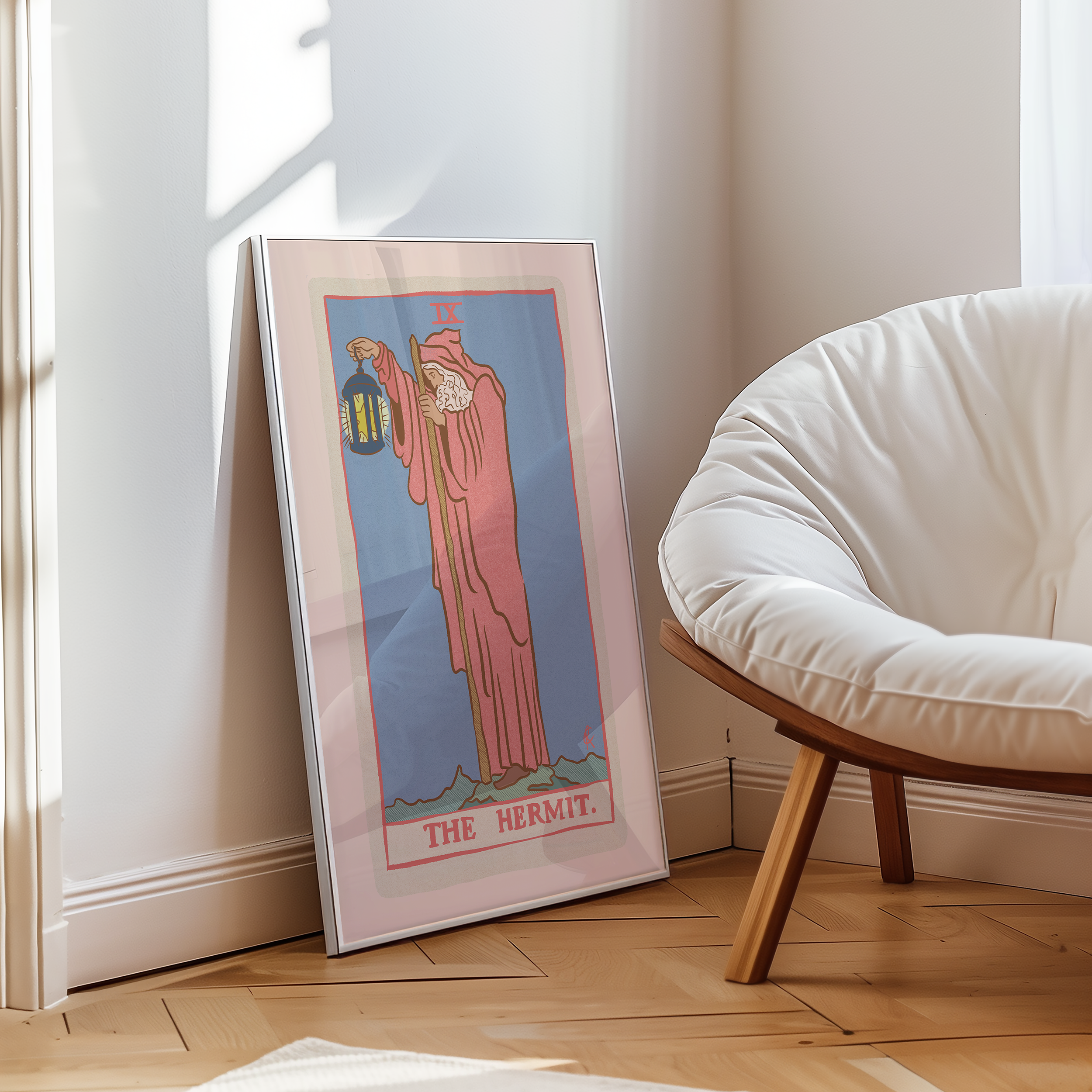 The Hermit tarot card print, feminine pink witchy spiritual decor poster print.