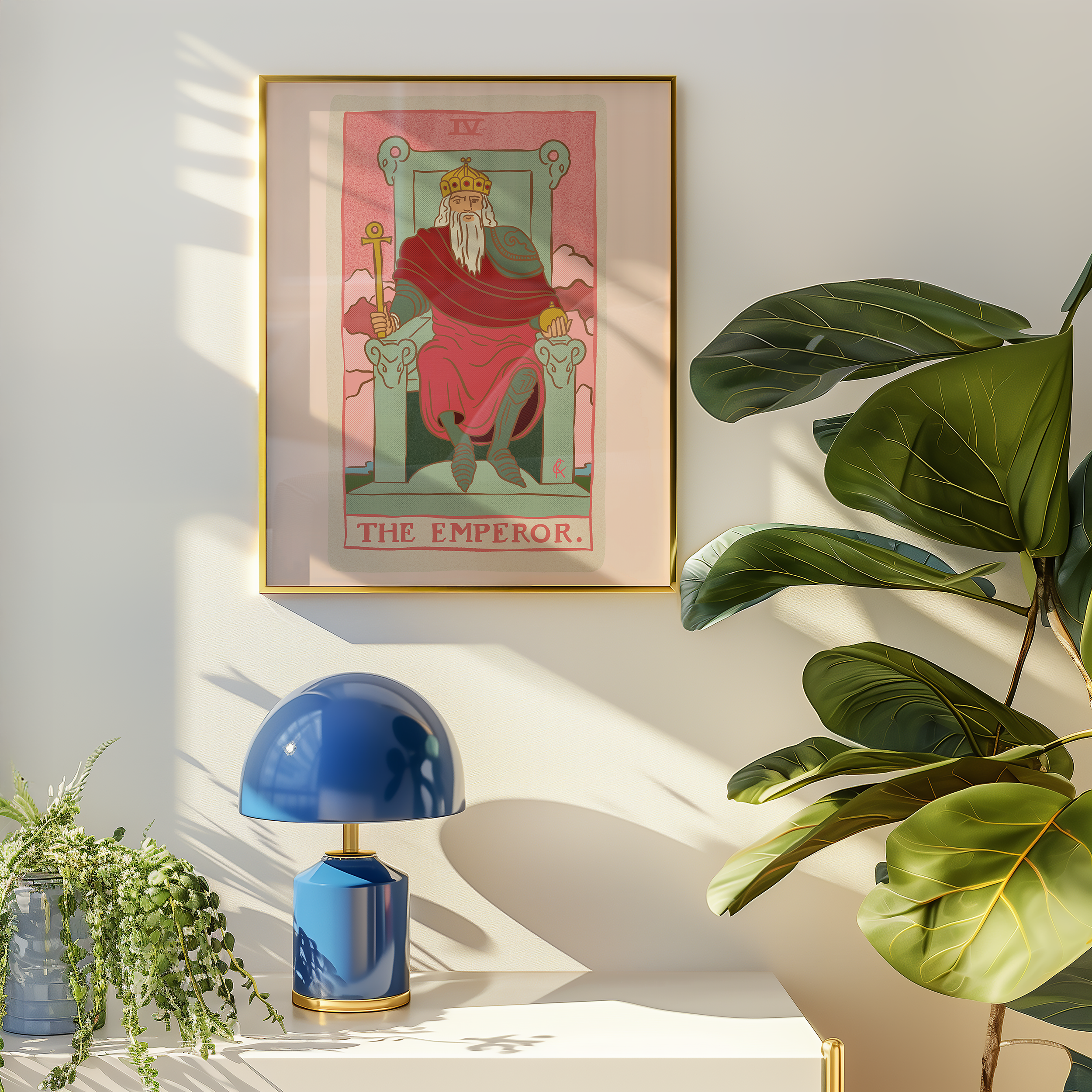 The Emperor tarot card print, feminine pink witchy spiritual decor poster print.