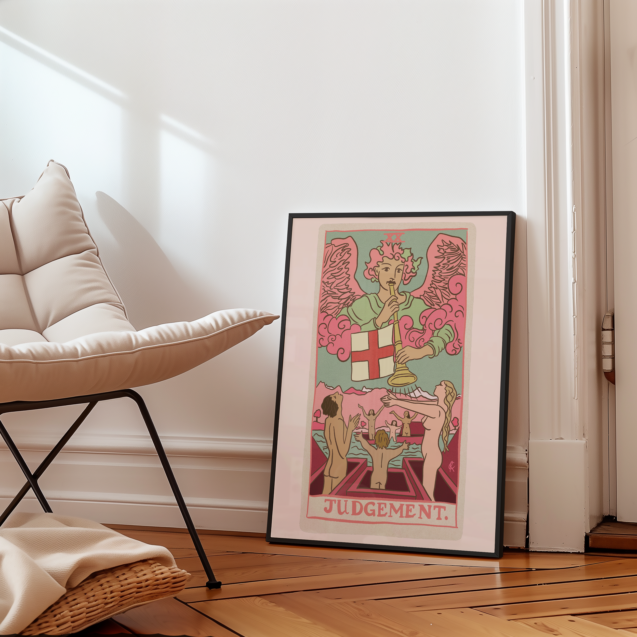 Judgement tarot card print, feminine pink witchy spiritual decor poster print.
