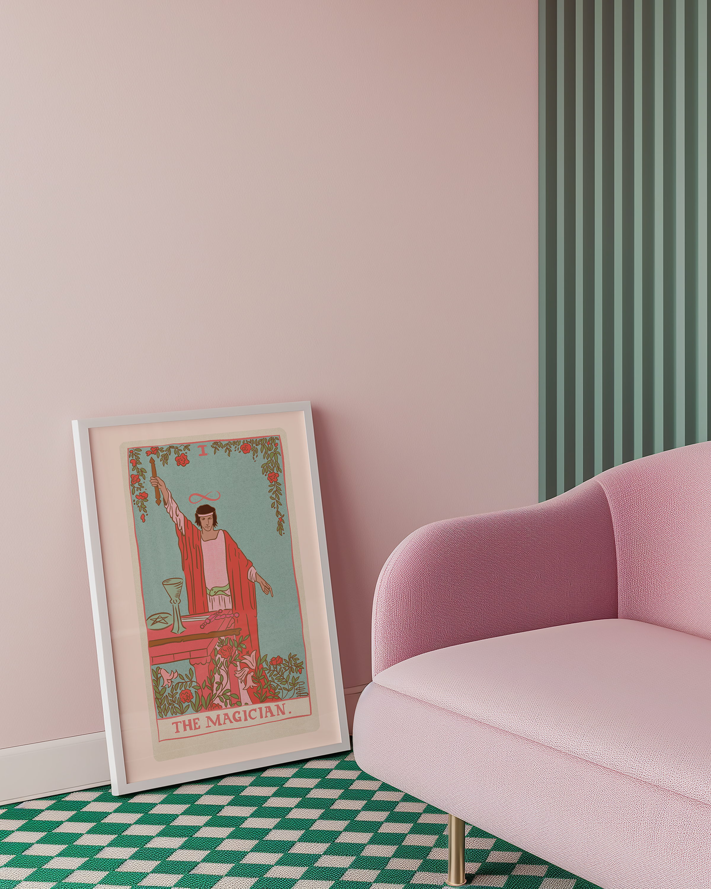 The Magician tarot card print, feminine pink witchy spiritual decor poster print.