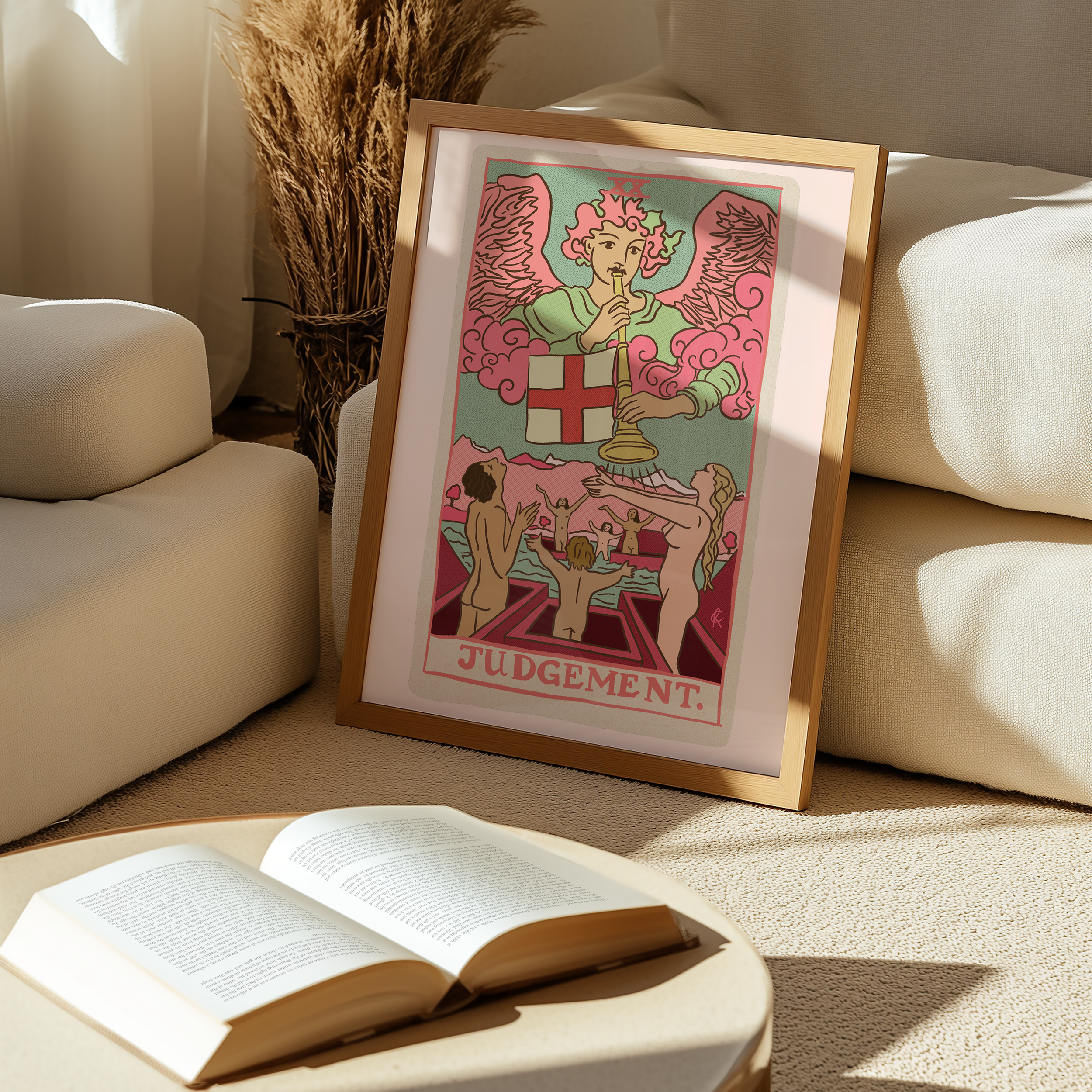 Judgement tarot card print, feminine pink witchy spiritual decor poster print.