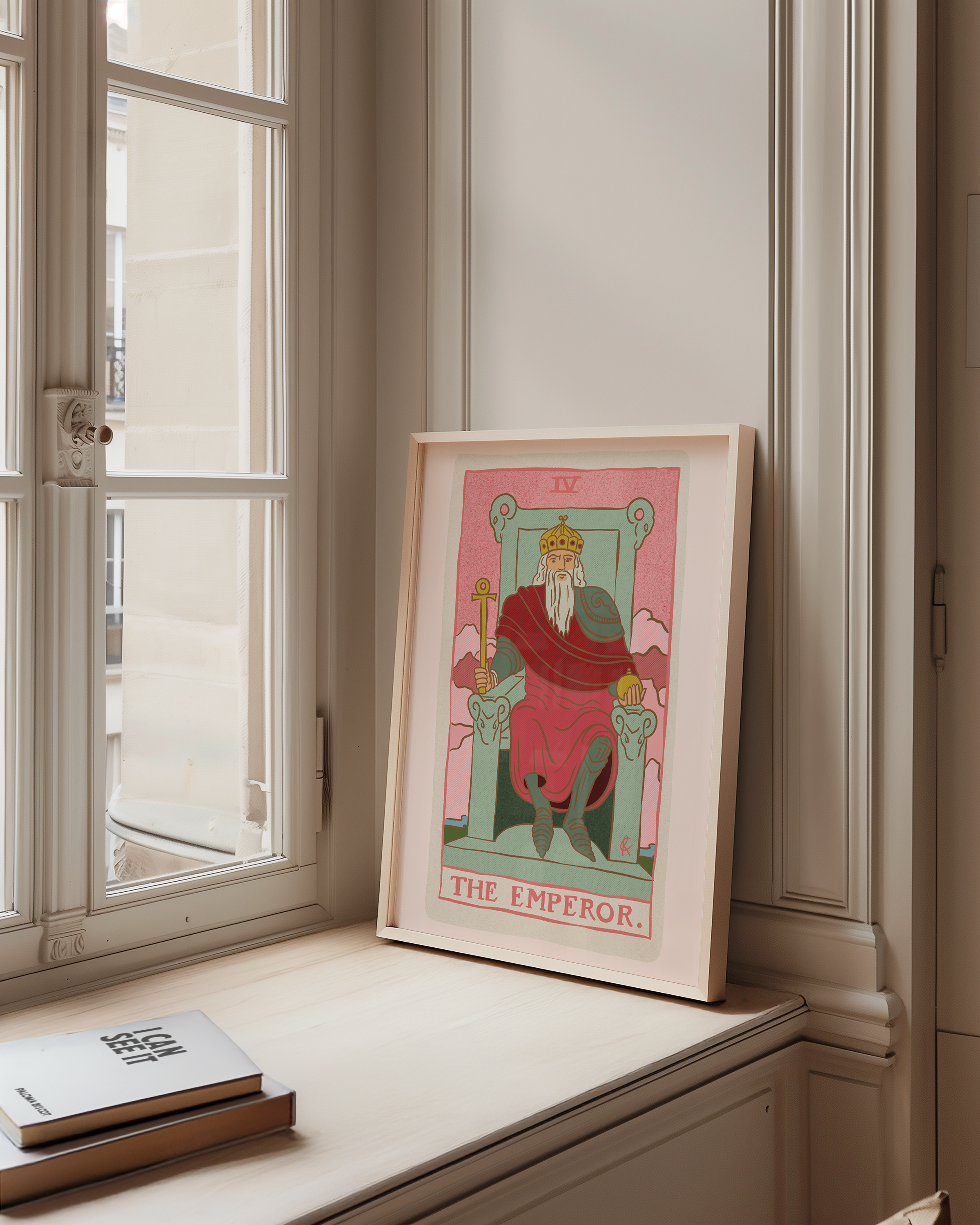 The Emperor tarot card print, feminine pink witchy spiritual decor poster print.
