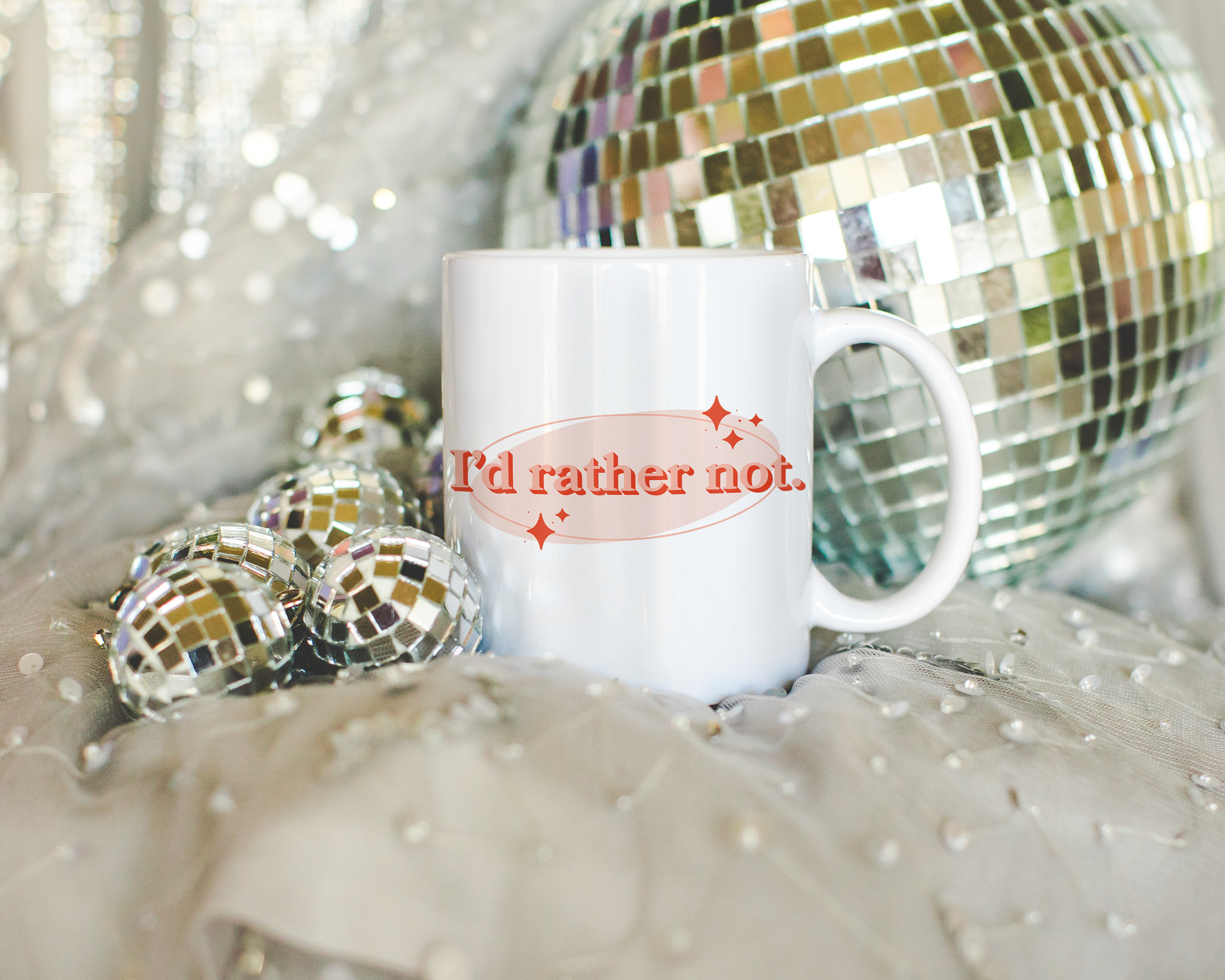 Sassy dopamine decor White coffee mug that says "i'd rather not" in a retro vintage style pink orange font. Available in 11oz and 15oz