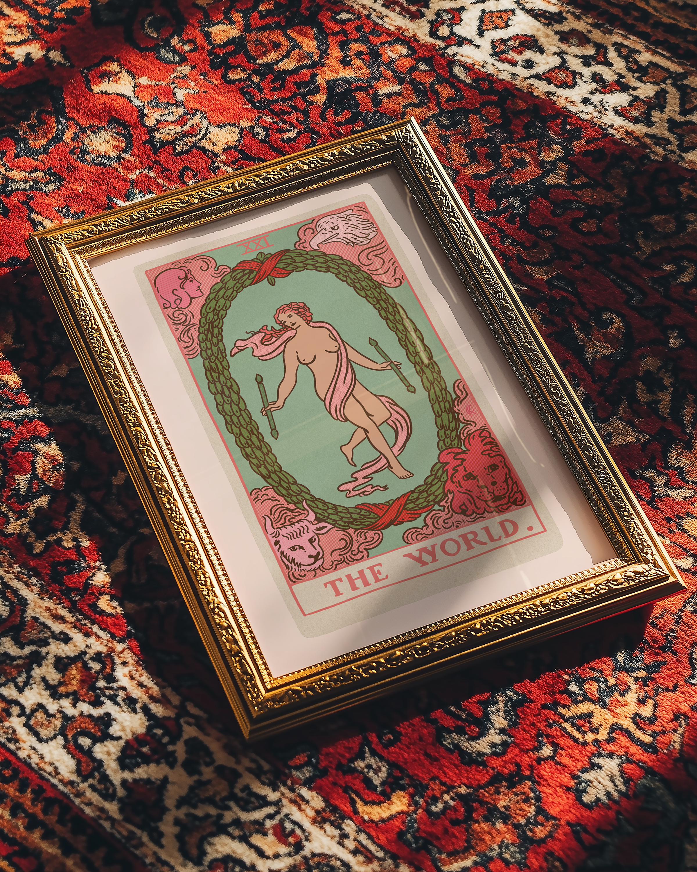 The World tarot card print, feminine pink witchy spiritual decor poster print.