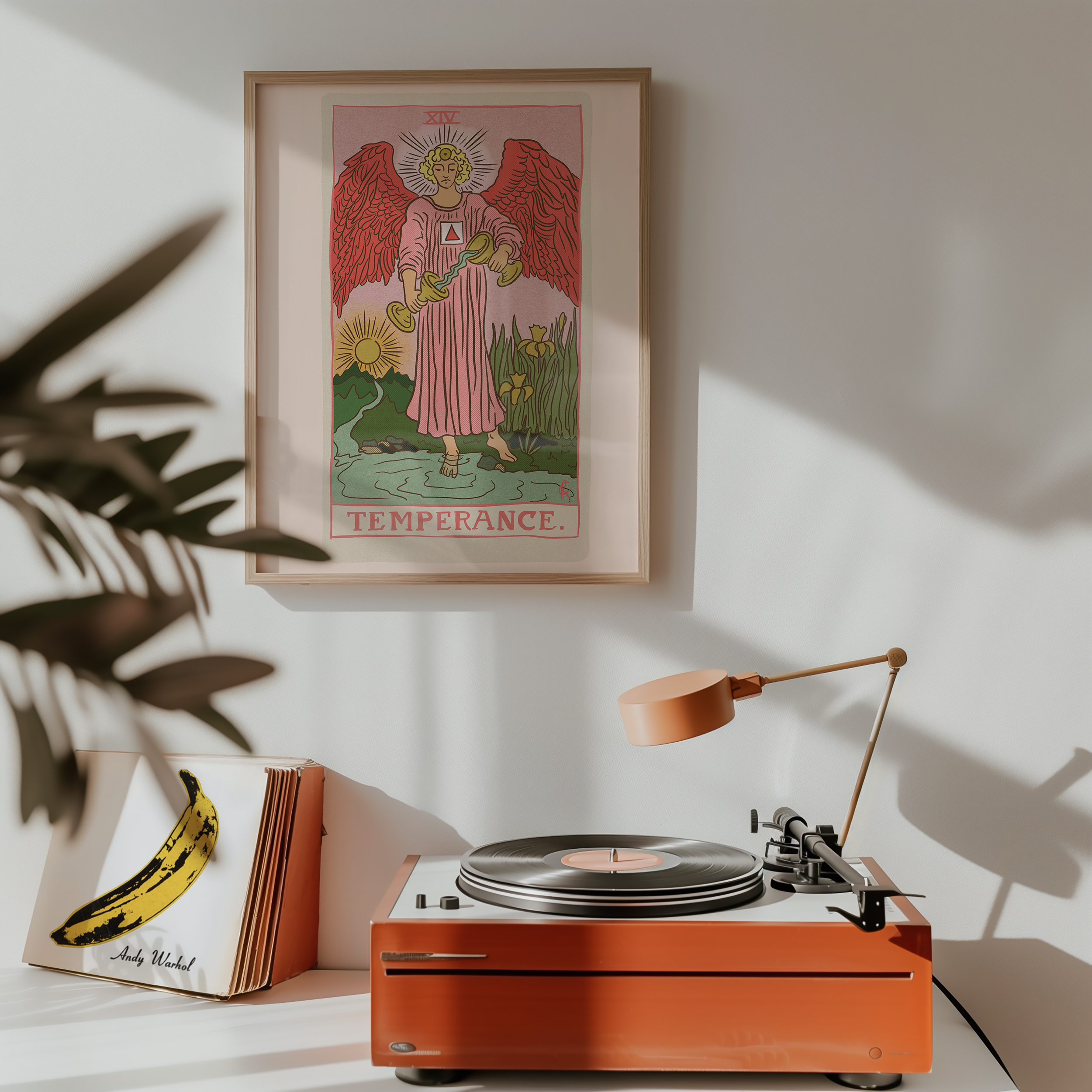 Temperance tarot card print, feminine pink witchy spiritual decor poster print.
