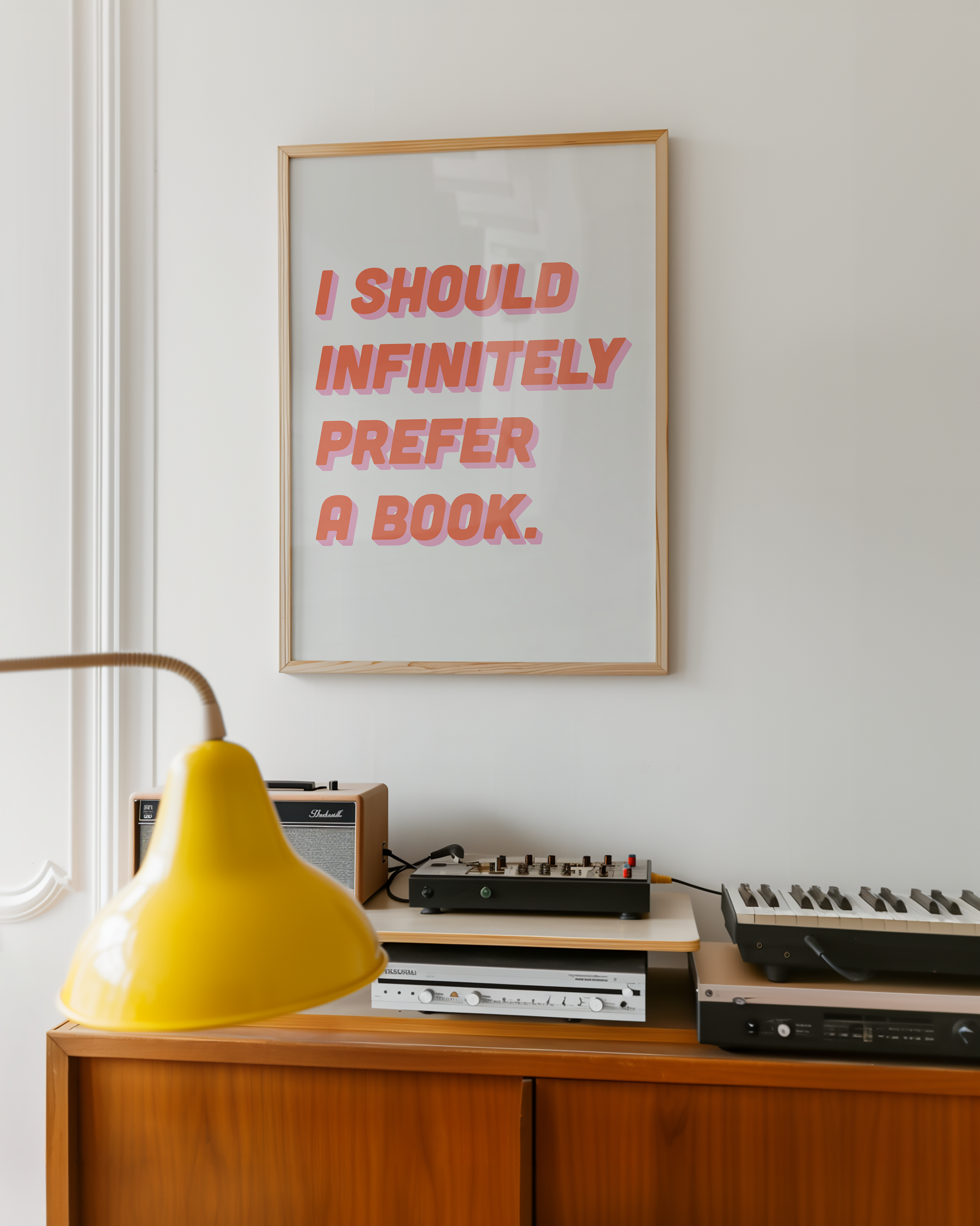 Bold dopamine decor quote print poster, “I should infinitely prefer a book.” Jane Eyre quote. retro two tone font pink