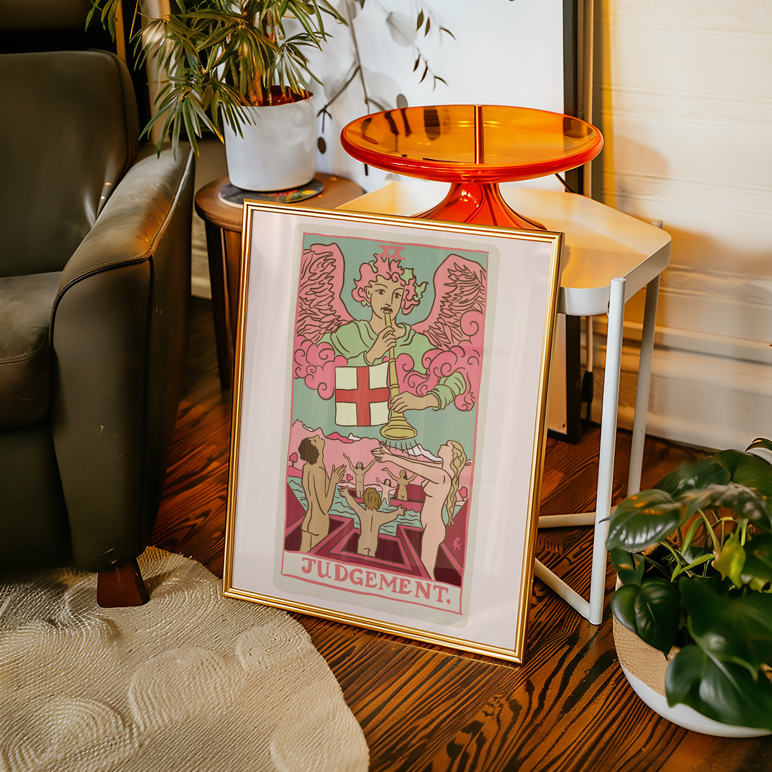 Judgement tarot card print, feminine pink witchy spiritual decor poster print.