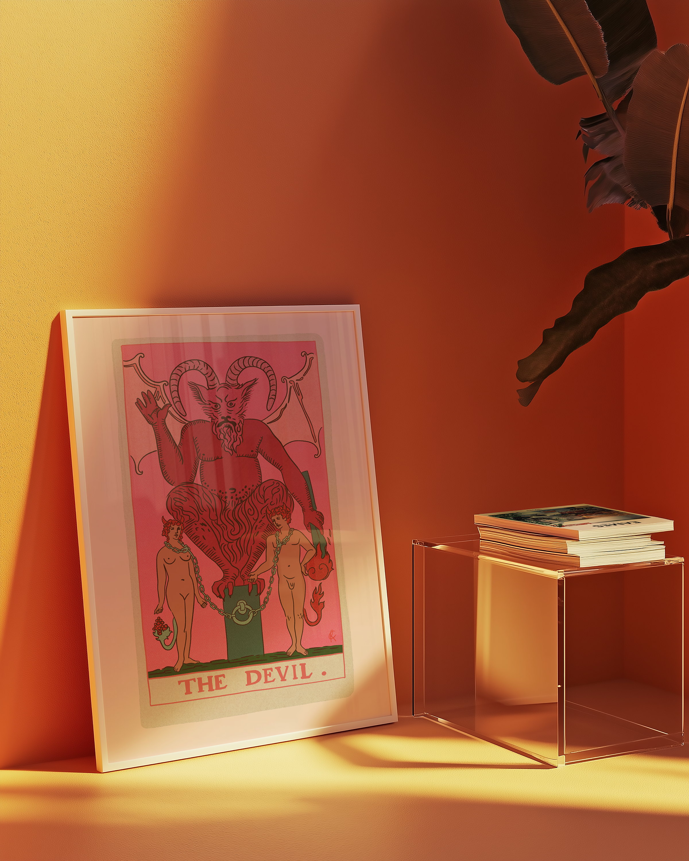 The Devil tarot card print, feminine pink witchy spiritual decor poster print.