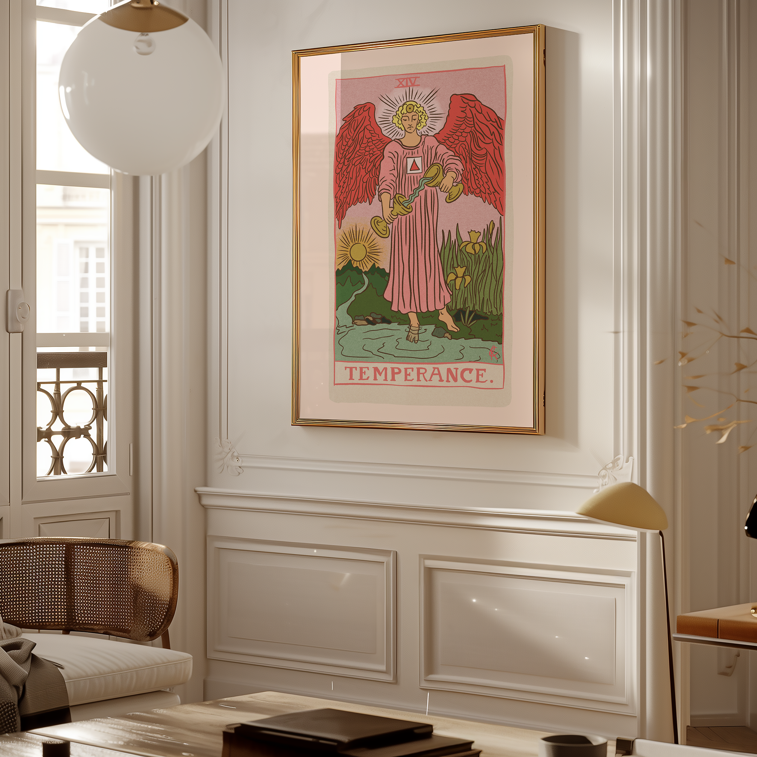 Temperance tarot card print, feminine pink witchy spiritual decor poster print.