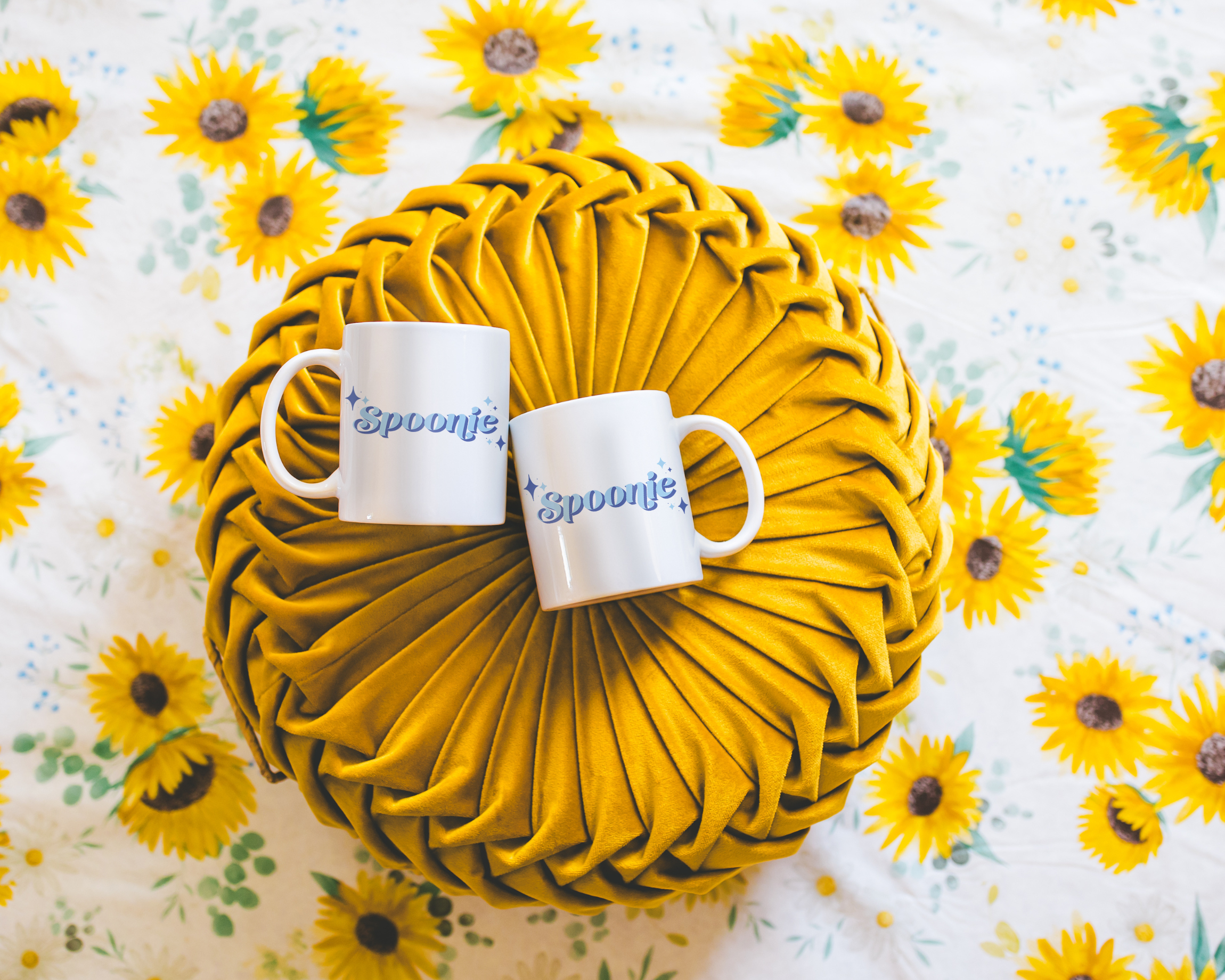Sassy dopamine decor White coffee mug that says "Spoonie" in a retro vintage style blue font. Available in 11oz and 15oz