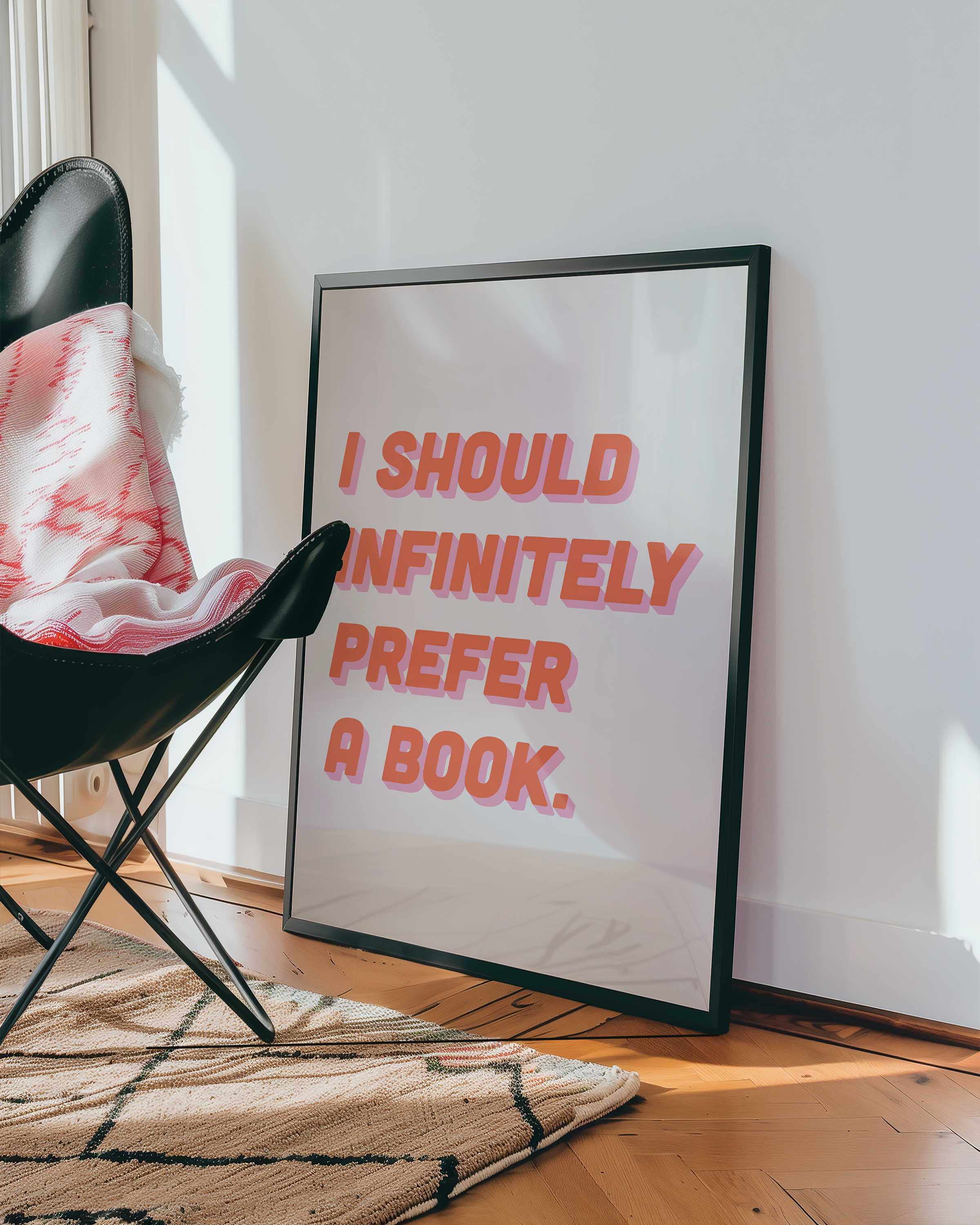 Bold dopamine decor quote print poster, “I should infinitely prefer a book.” Jane Eyre quote. retro two tone font pink