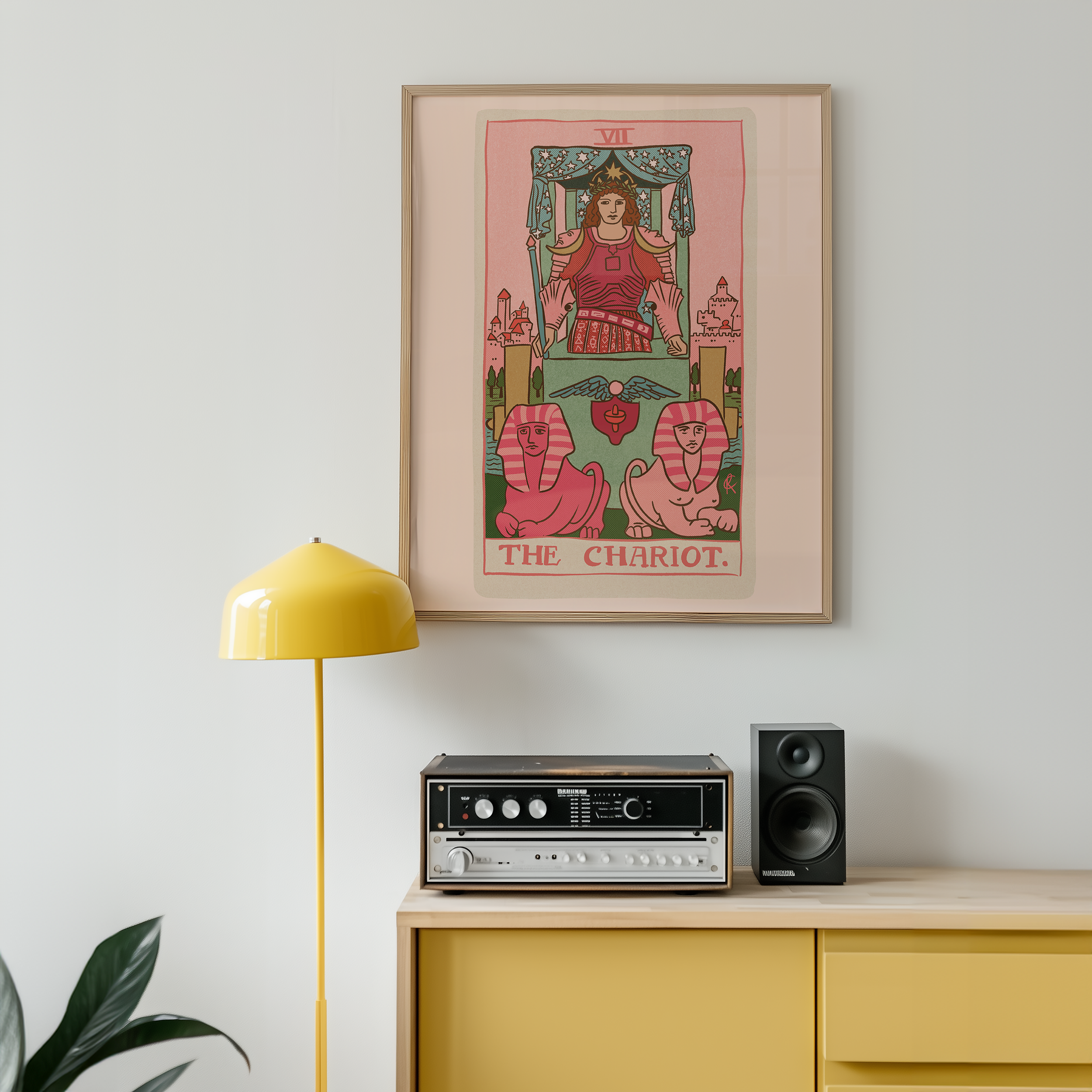 The Chariot tarot card print, feminine pink witchy spiritual decor poster print.