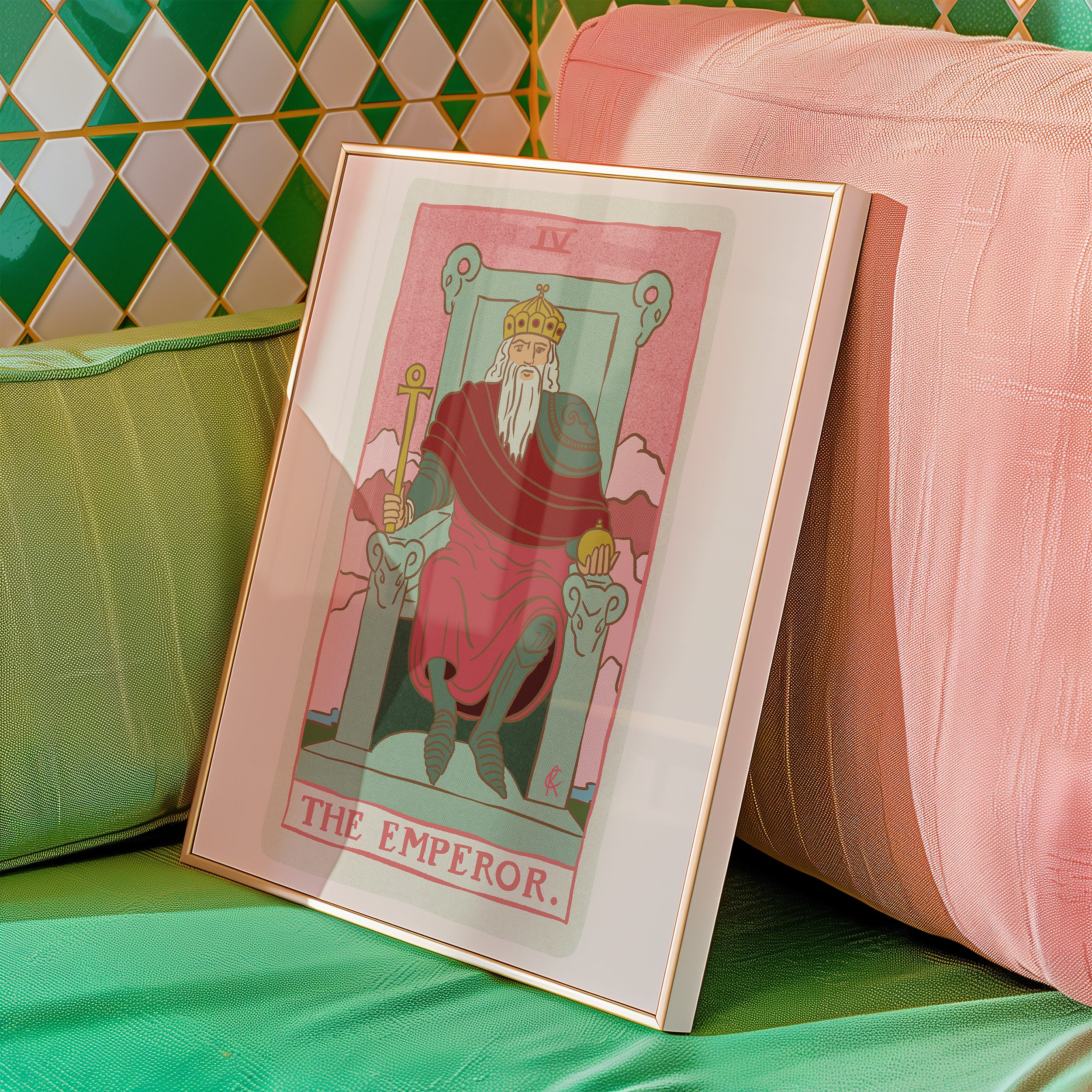The Emperor tarot card print, feminine pink witchy spiritual decor poster print.