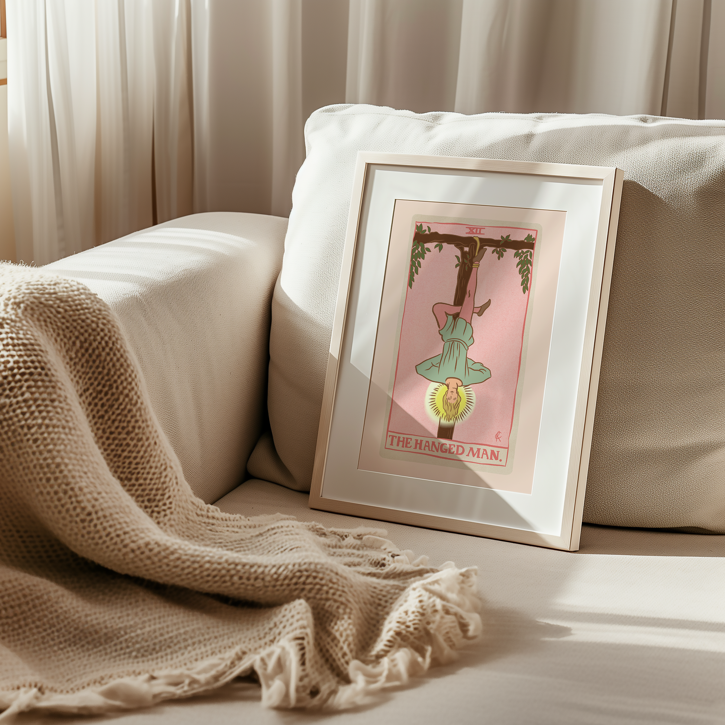 The Hanged man tarot card print, feminine pink witchy spiritual decor poster print.