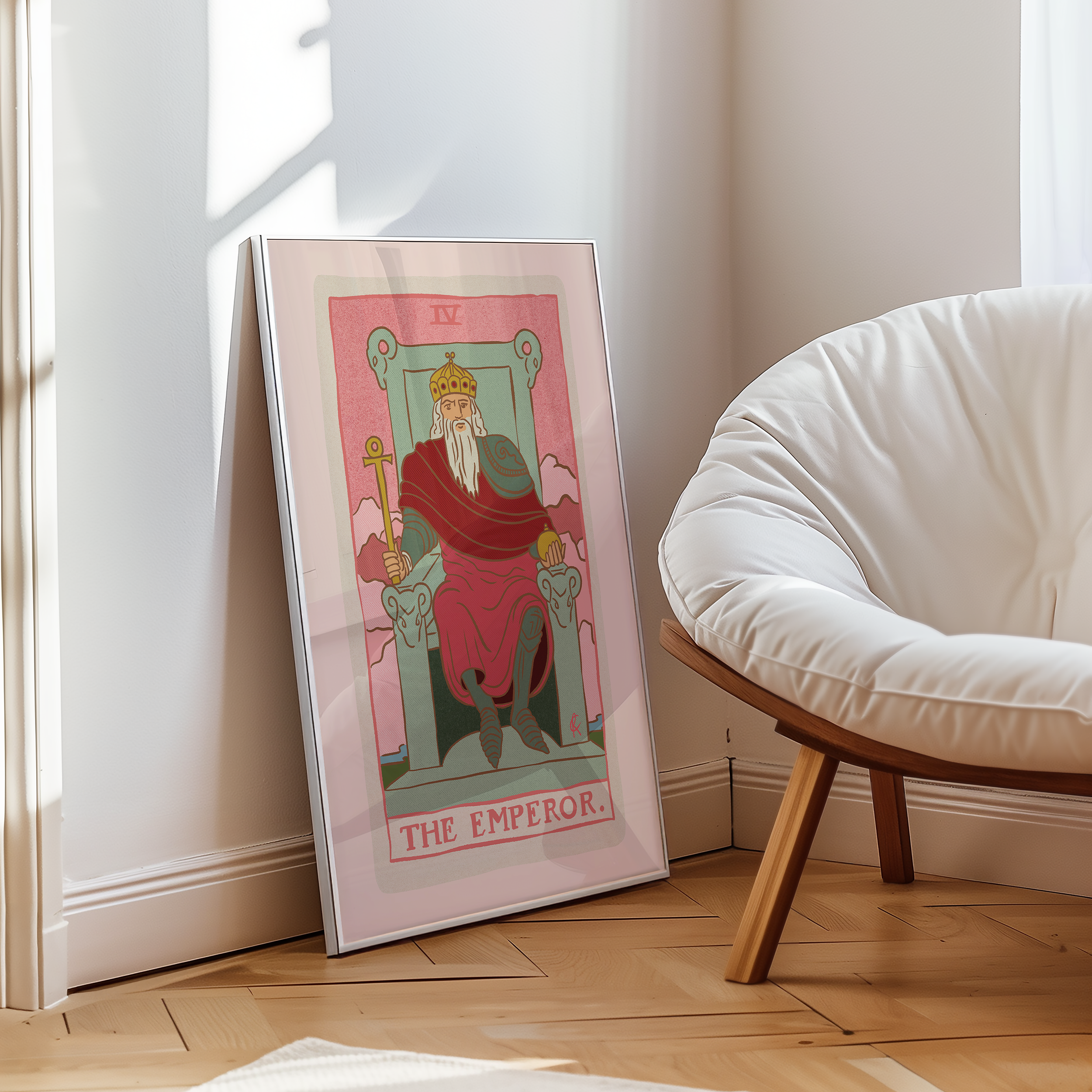 The Emperor tarot card print, feminine pink witchy spiritual decor poster print.