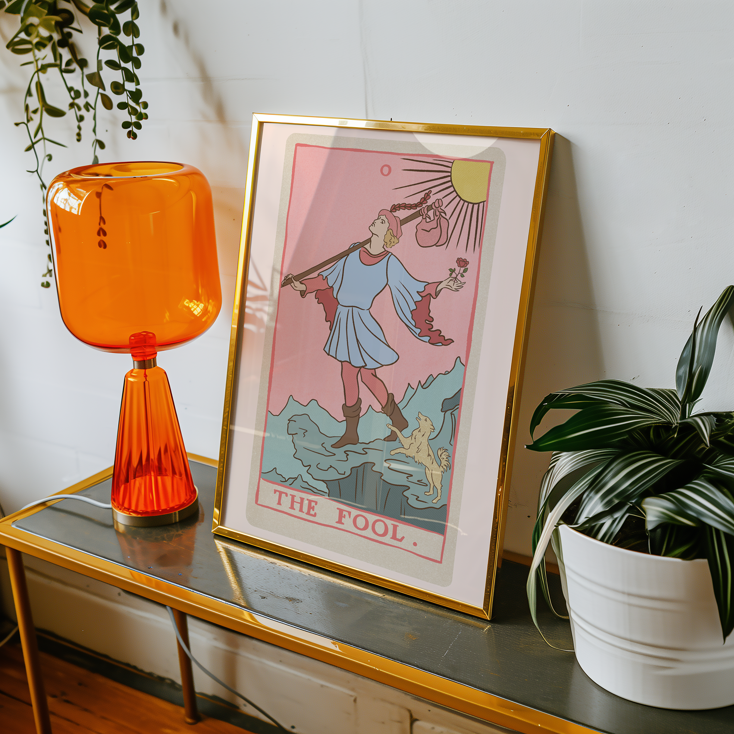 The Fool tarot card print, feminine pink witchy spiritual decor poster print.