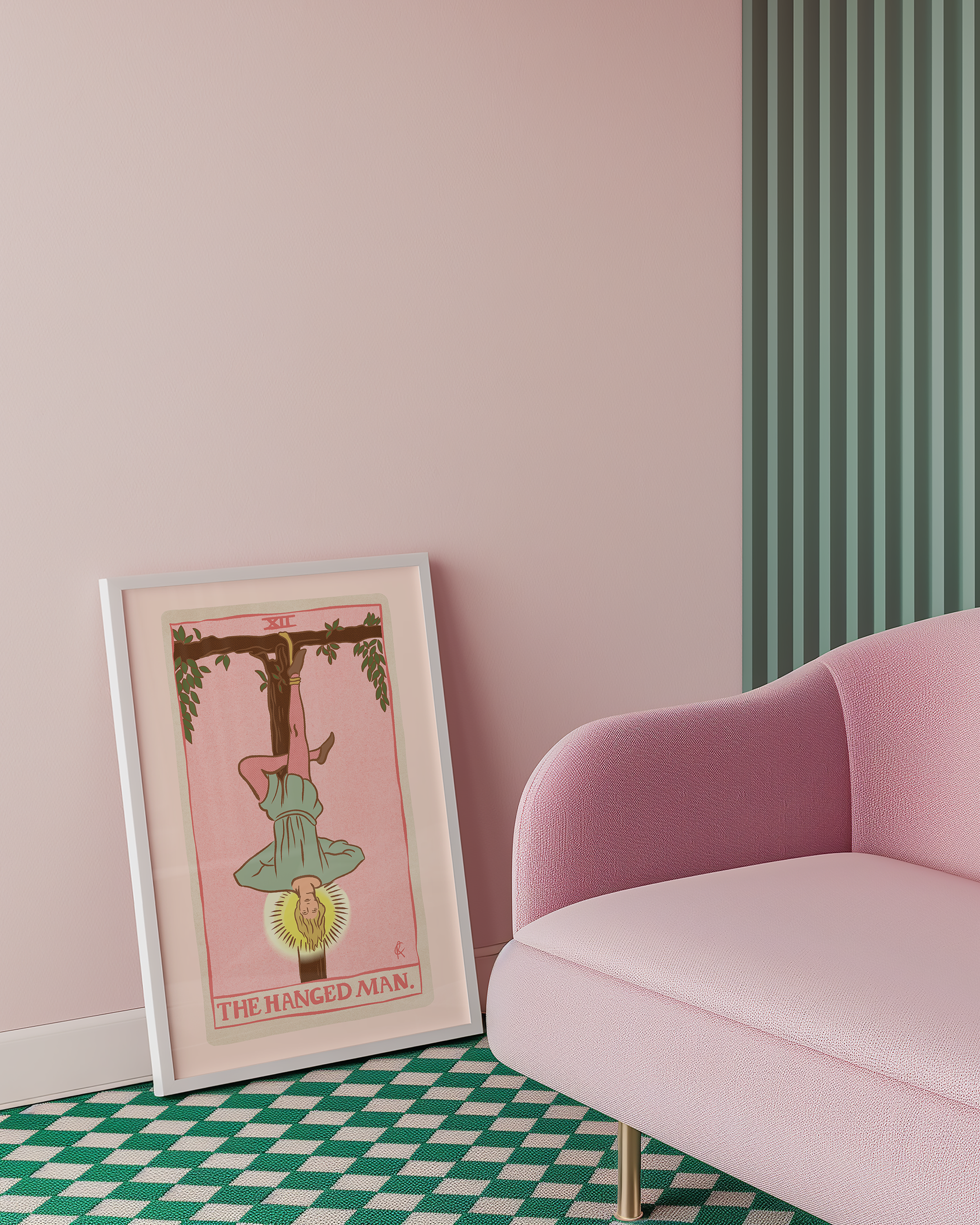 The Hanged man tarot card print, feminine pink witchy spiritual decor poster print.