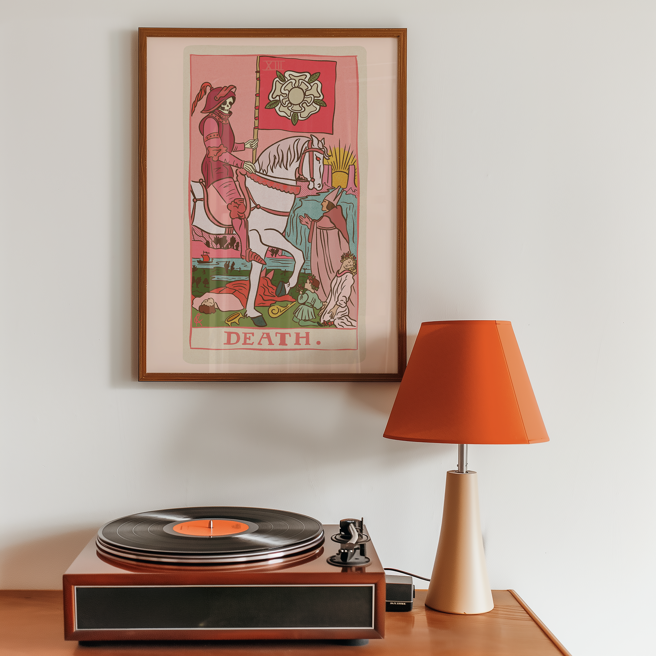 Death tarot card print, feminine pink witchy spiritual decor poster print.