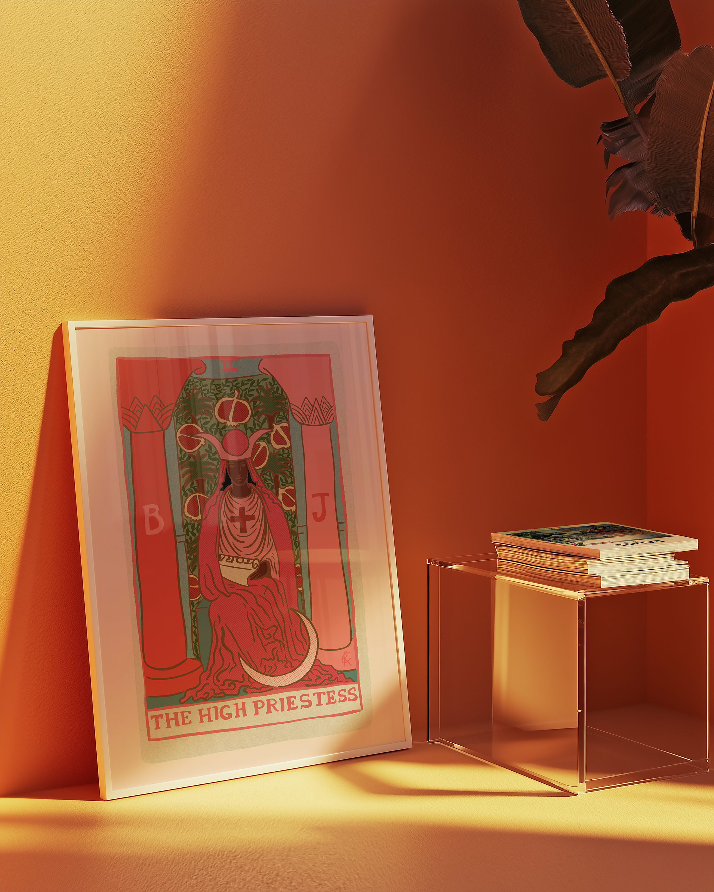 The High Priestess tarot card print, feminine pink witchy spiritual decor poster print.