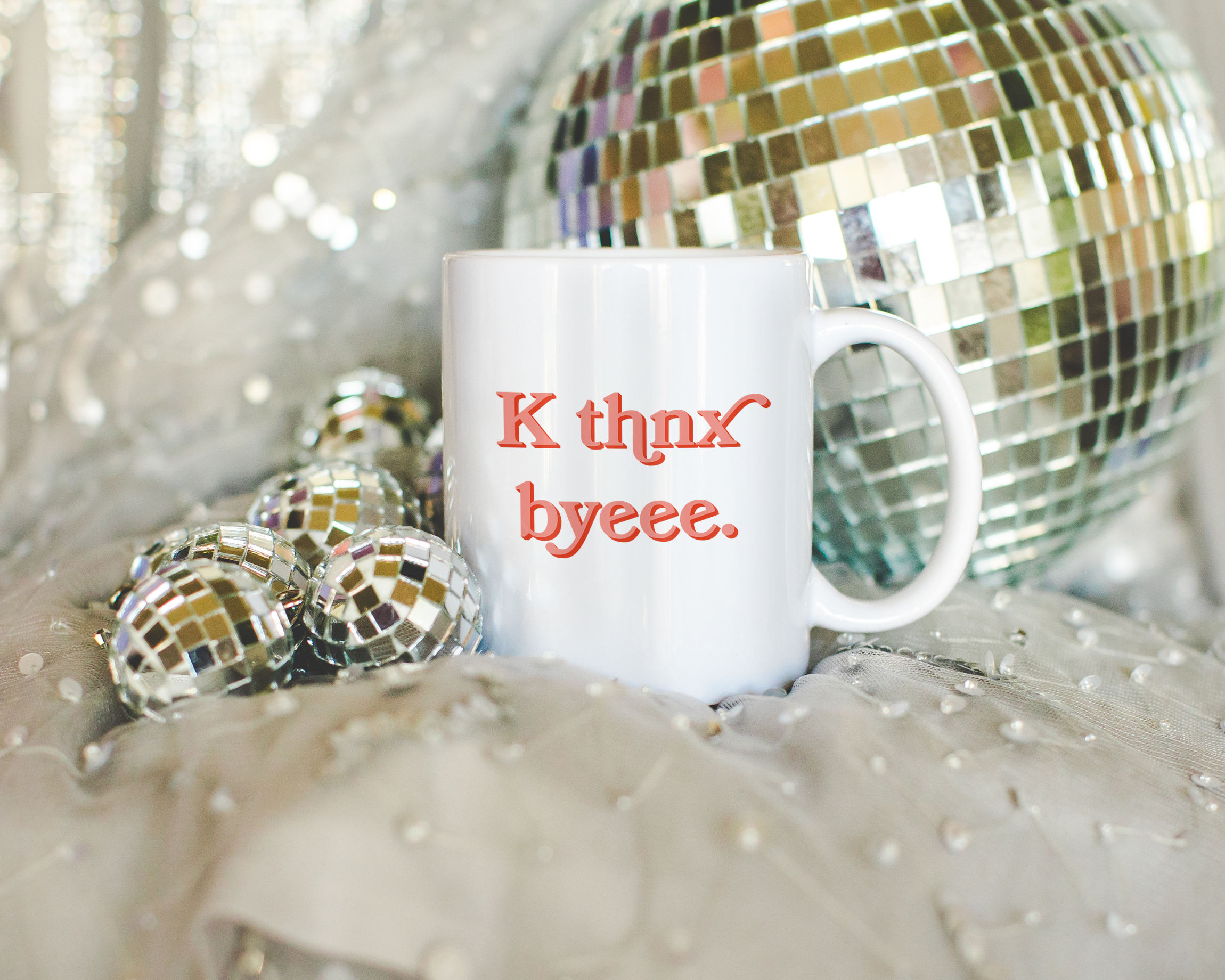 Sassy dopamine decor White coffee mug that says "K thnx byeee" in a retro vintage font that's pink. Available in 11oz and 15oz