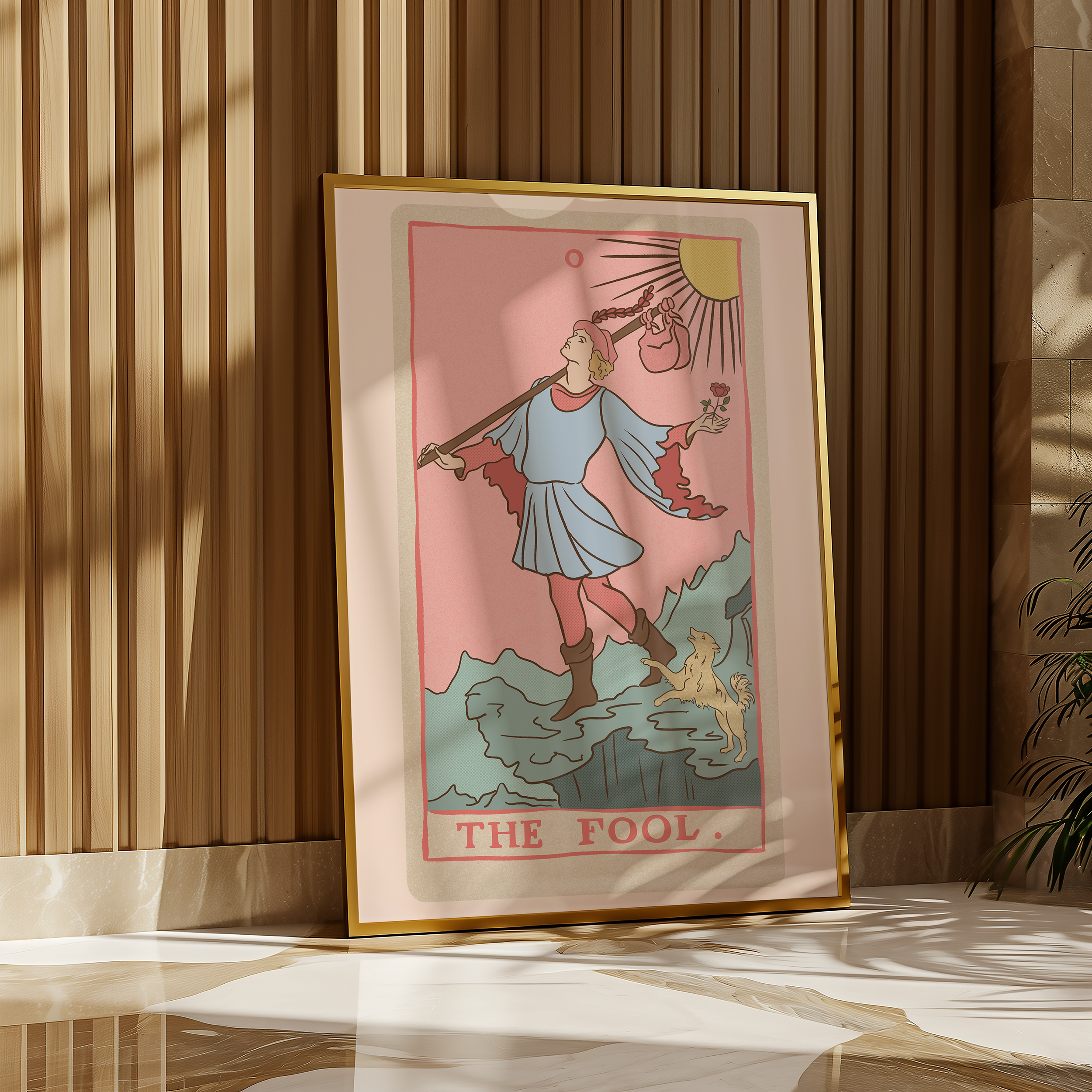 The Fool tarot card print, feminine pink witchy spiritual decor poster print.