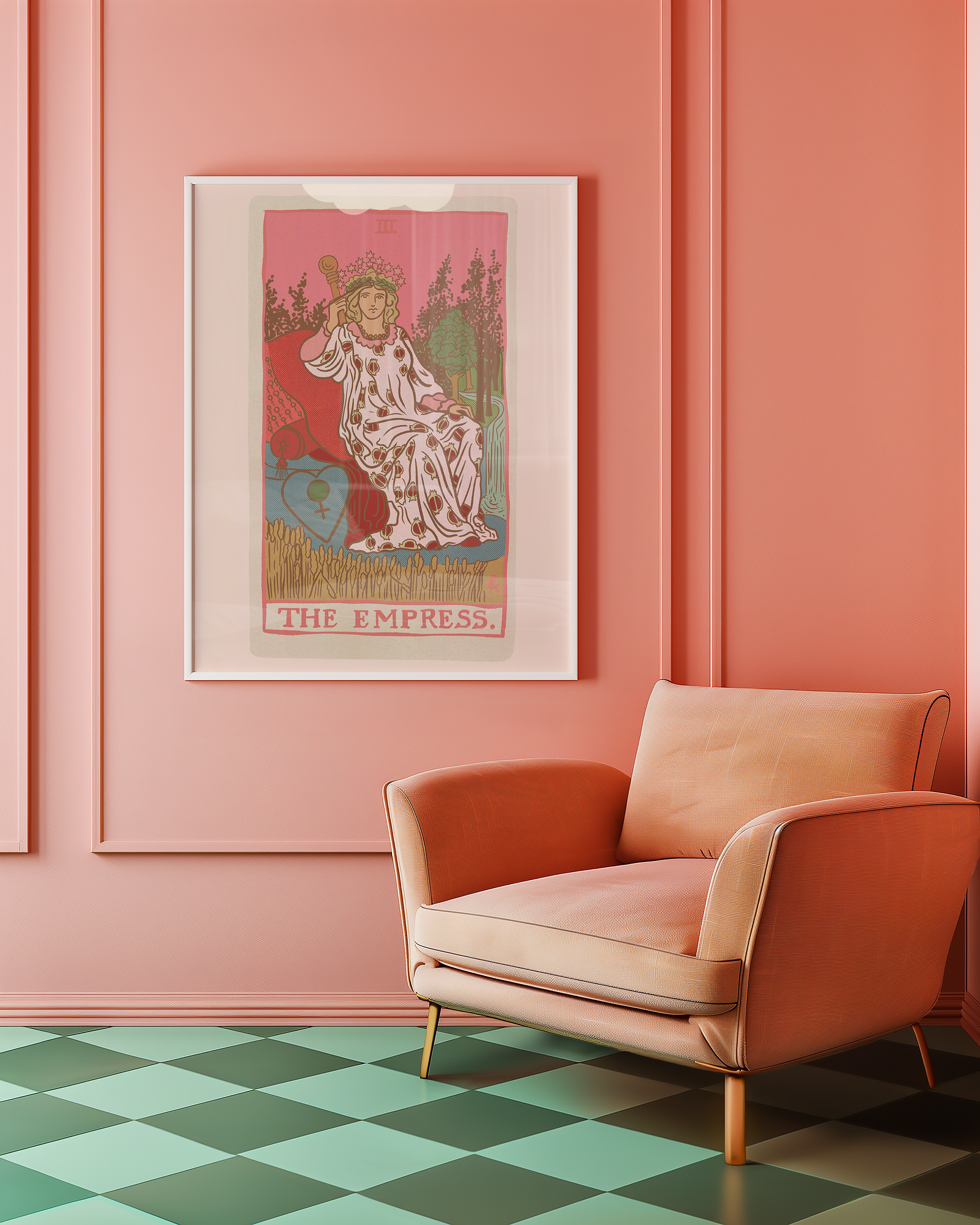 The Empress tarot card print, feminine pink witchy spiritual decor poster print.