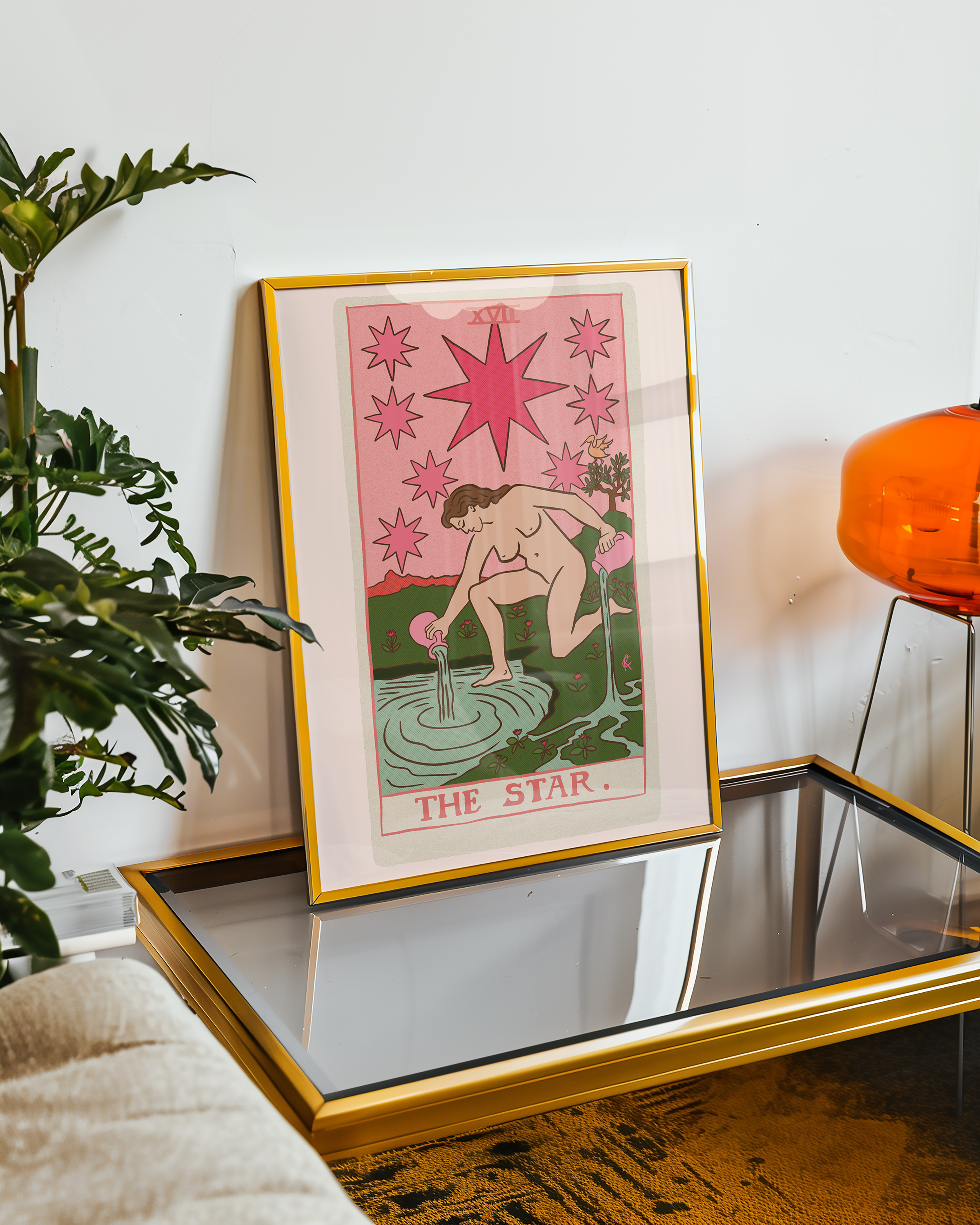 The Star tarot card print, feminine pink witchy spiritual decor poster print.