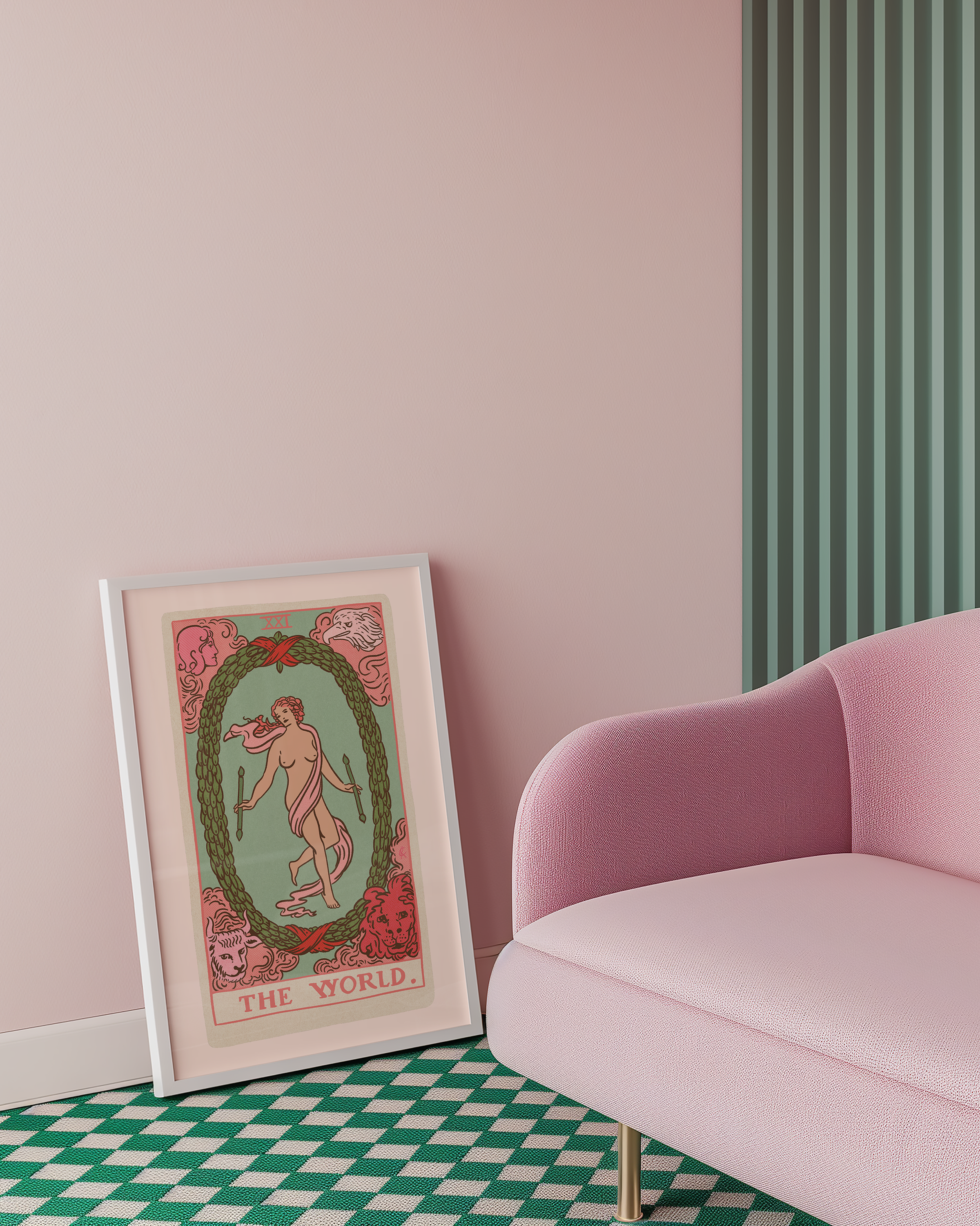 The World tarot card print, feminine pink witchy spiritual decor poster print.