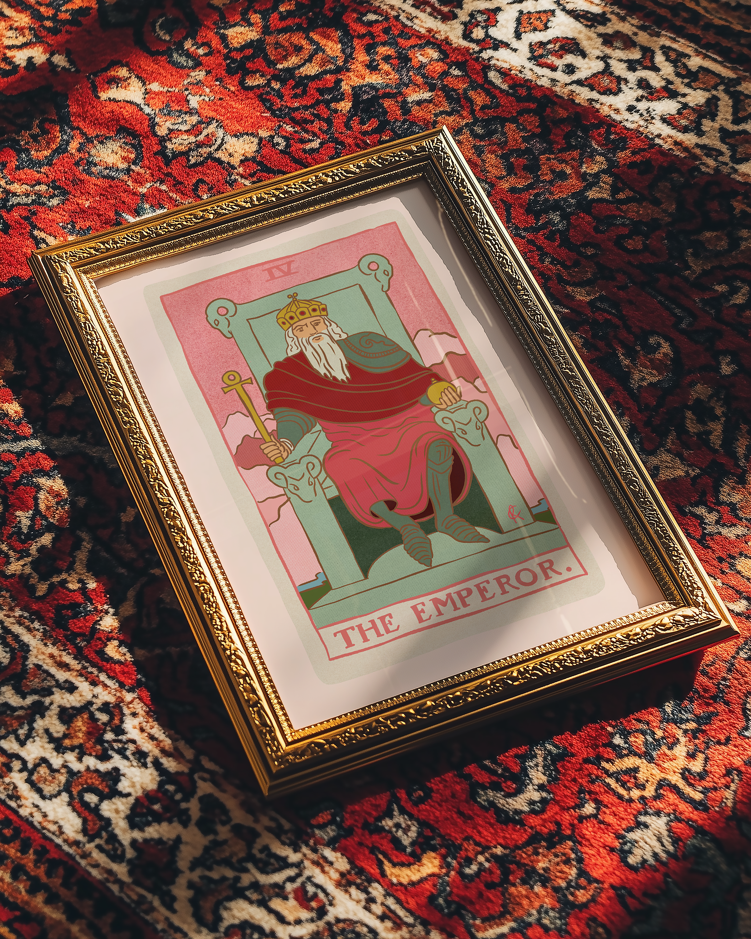 The Emperor tarot card print, feminine pink witchy spiritual decor poster print.