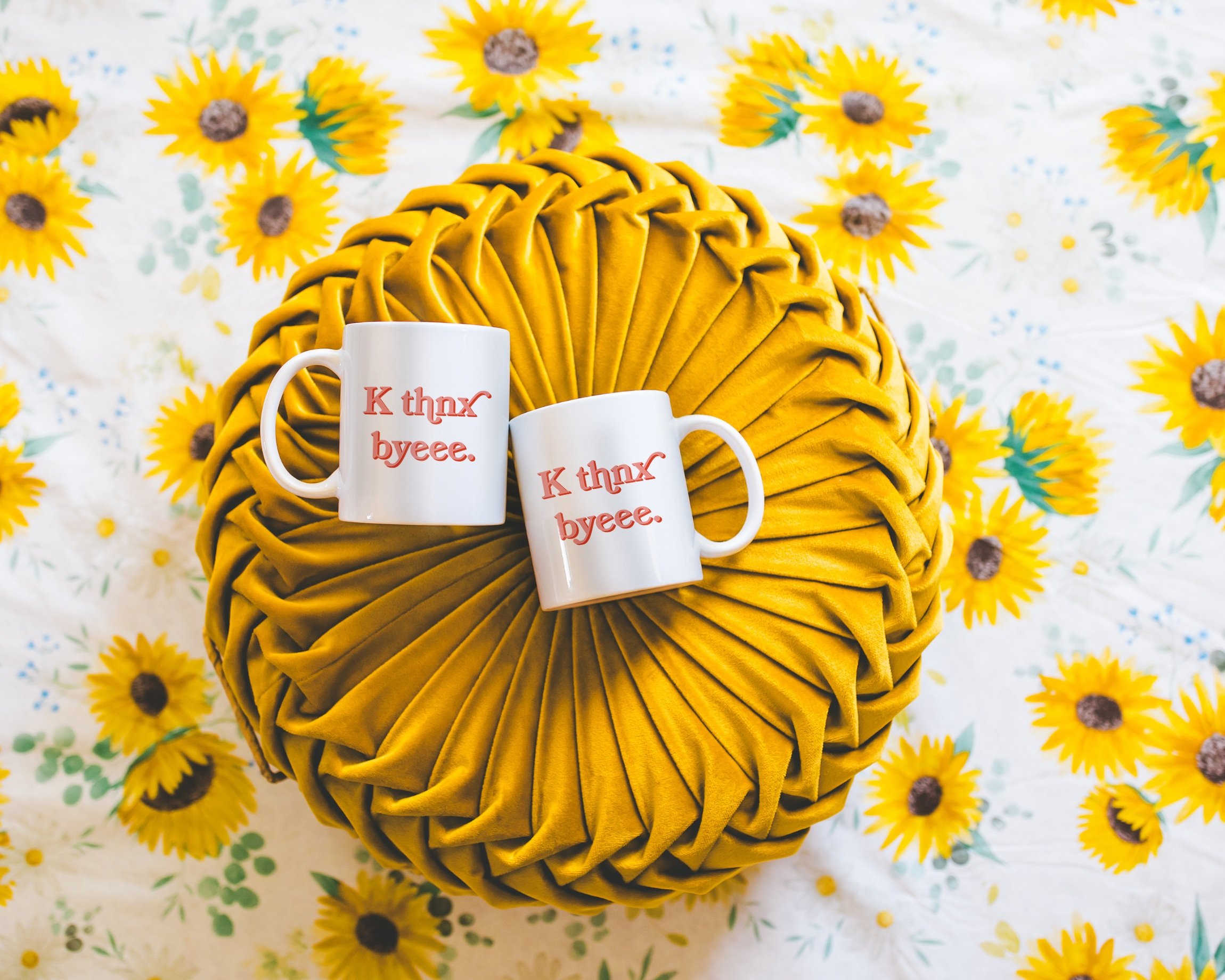Sassy dopamine decor White coffee mug that says "K thnx byeee" in a retro vintage font that's pink. Available in 11oz and 15oz