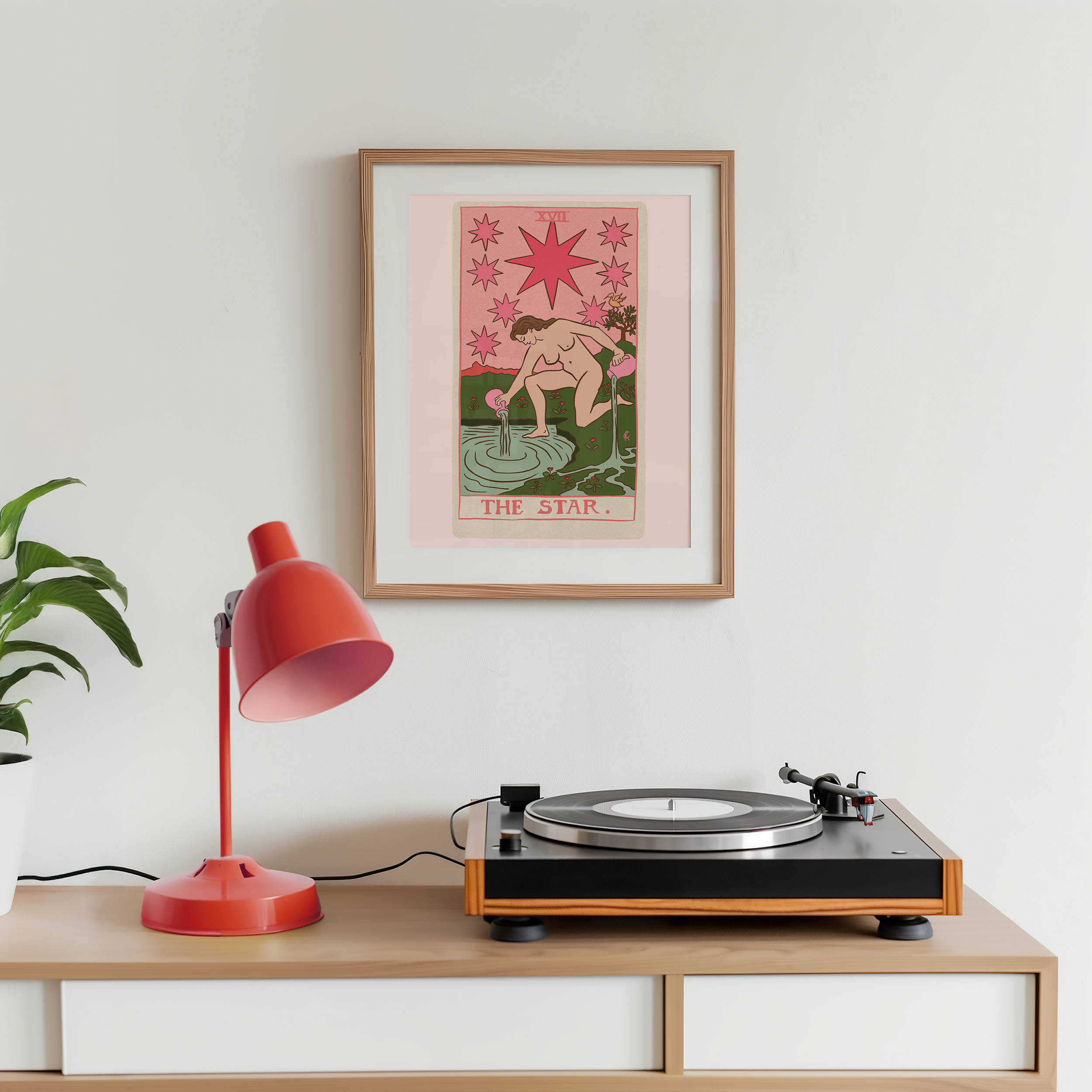 The Star tarot card print, feminine pink witchy spiritual decor poster print.