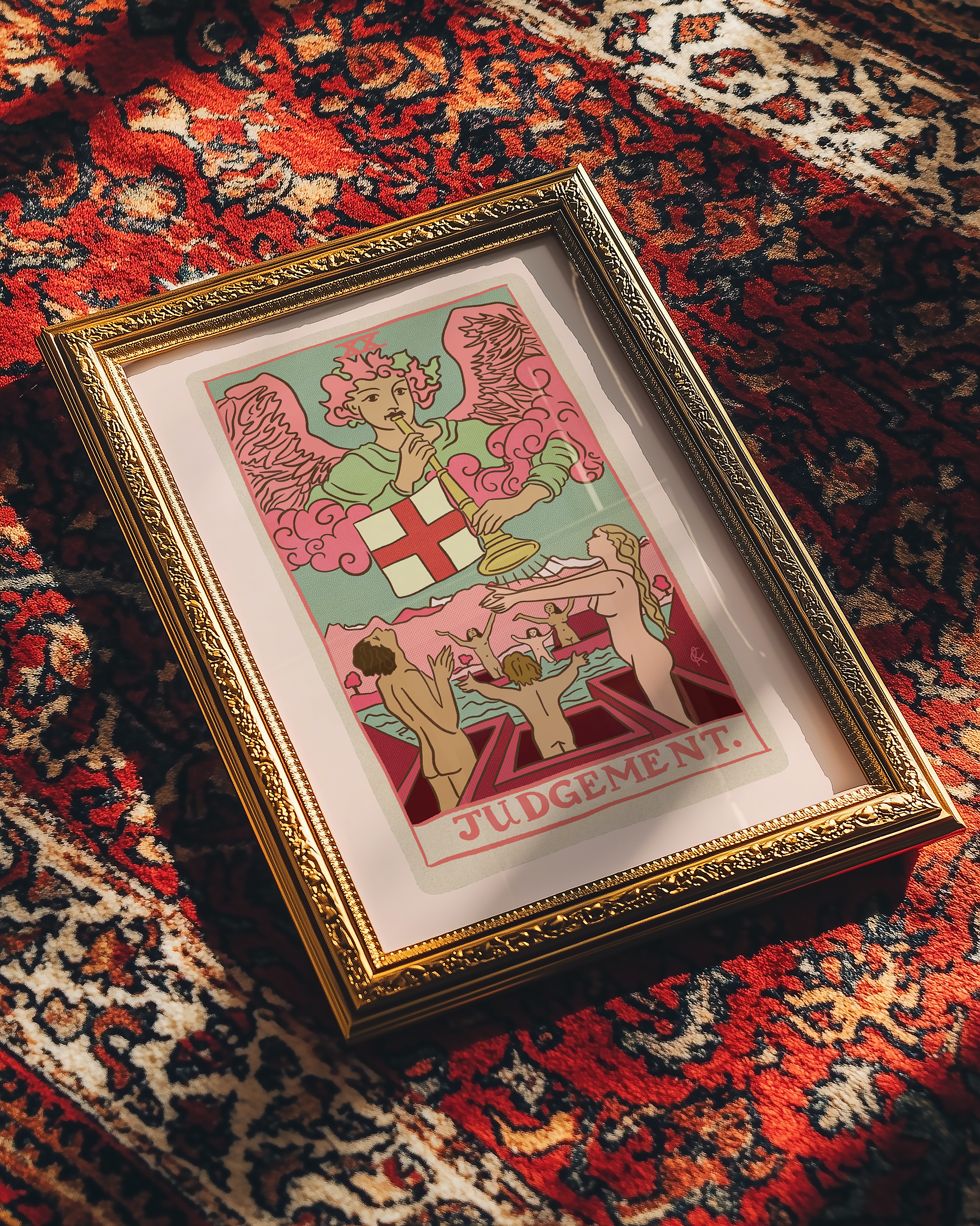 Judgement tarot card print, feminine pink witchy spiritual decor poster print.