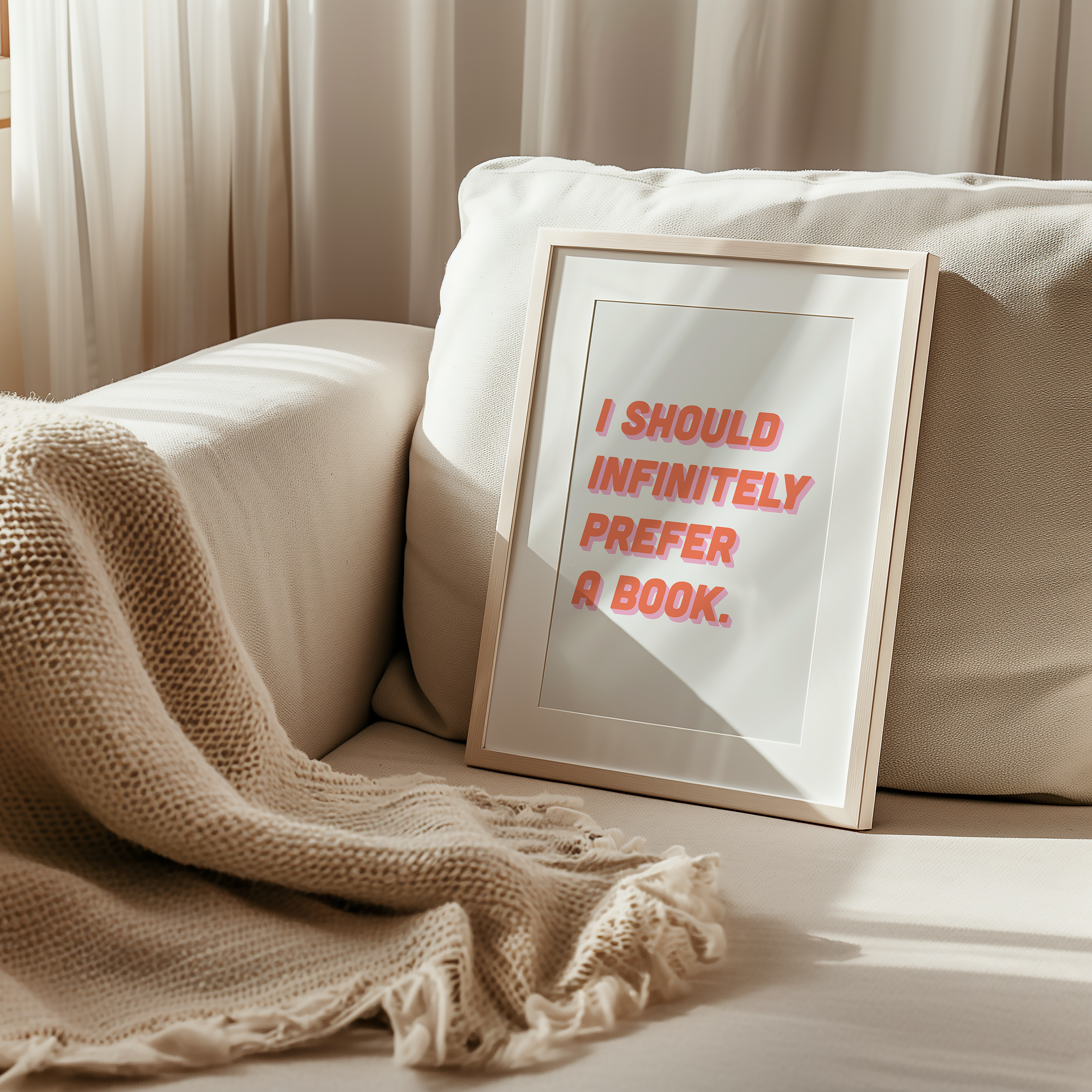Bold dopamine decor quote print poster, “I should infinitely prefer a book.” Jane Eyre quote. retro two tone font pink
