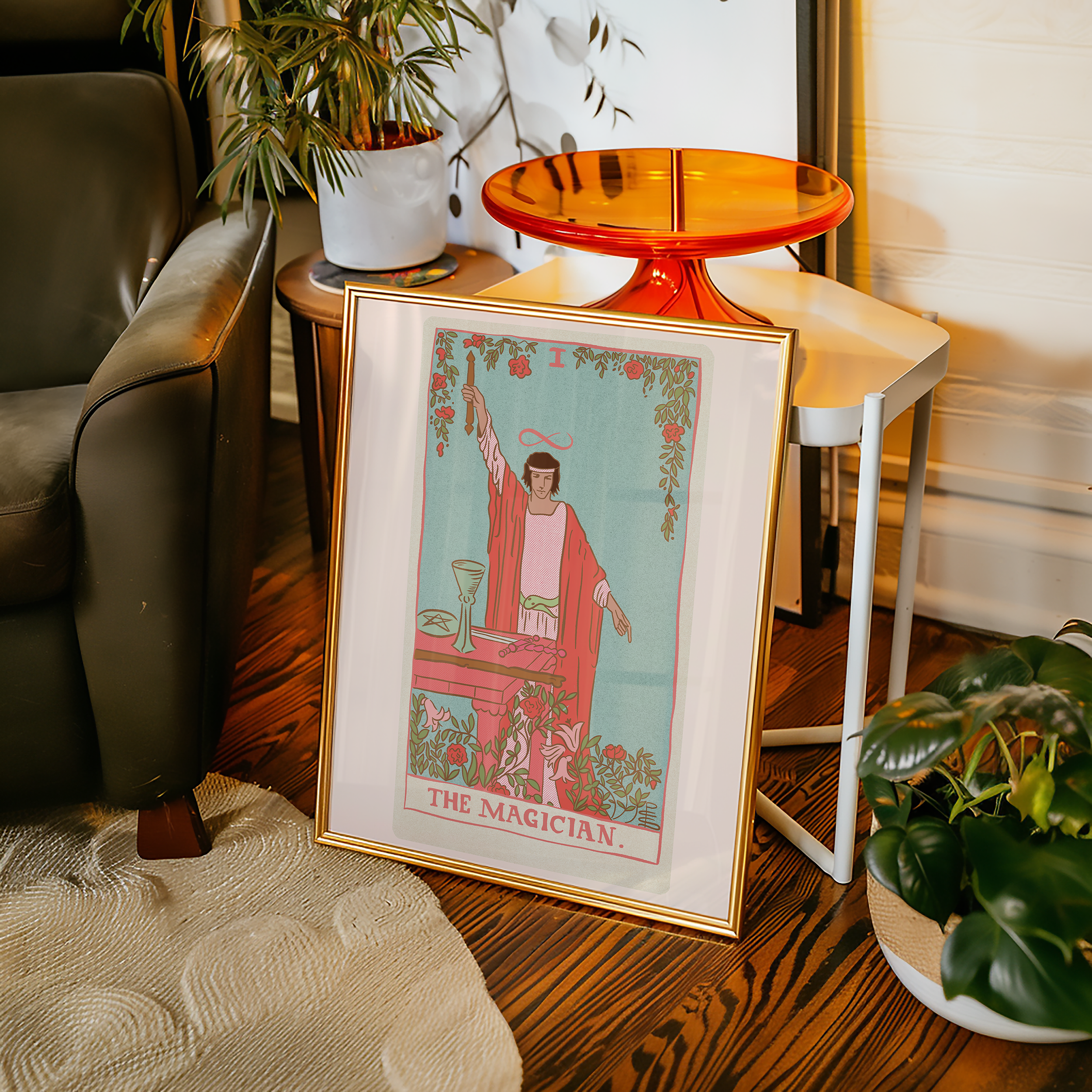 The Magician tarot card print, feminine pink witchy spiritual decor poster print.