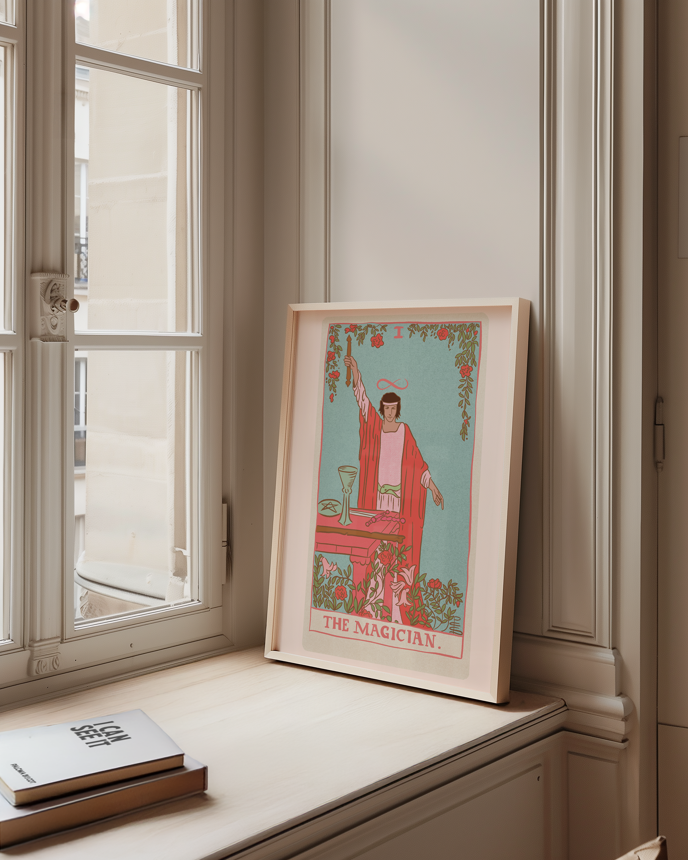 The Magician tarot card print, feminine pink witchy spiritual decor poster print.