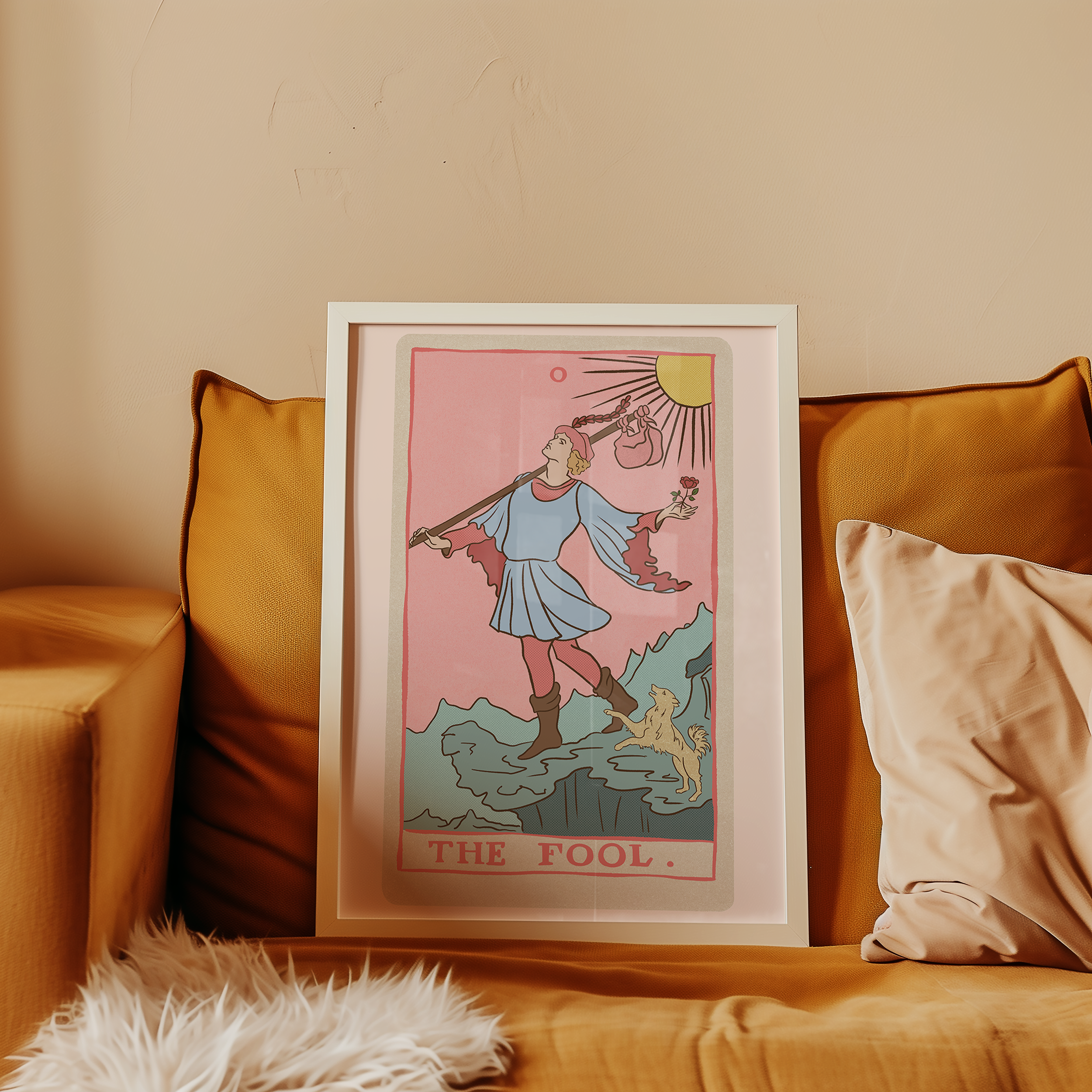 The Fool tarot card print, feminine pink witchy spiritual decor poster print.