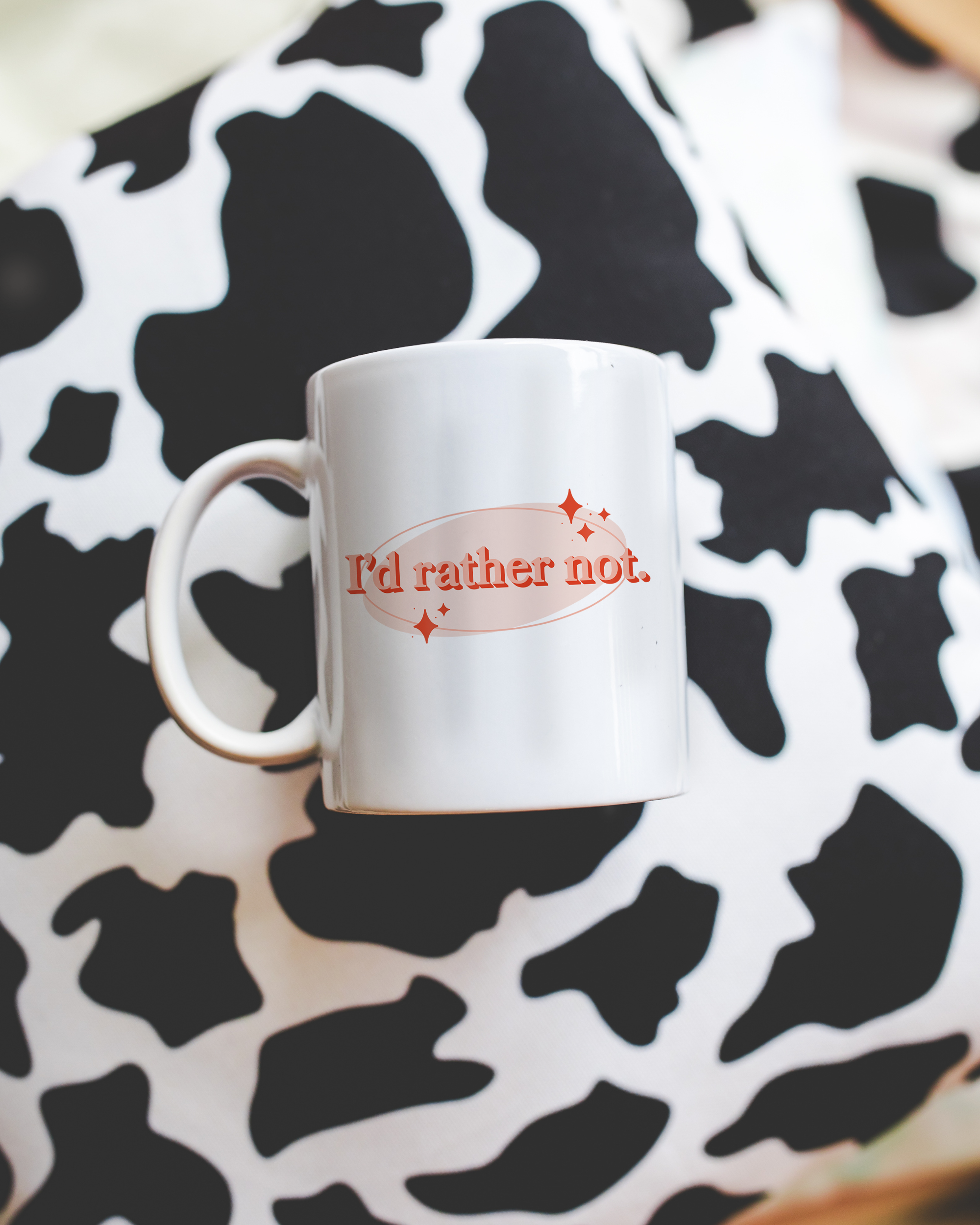 Sassy dopamine decor White coffee mug that says "i'd rather not" in a retro vintage style pink orange font. Available in 11oz and 15oz