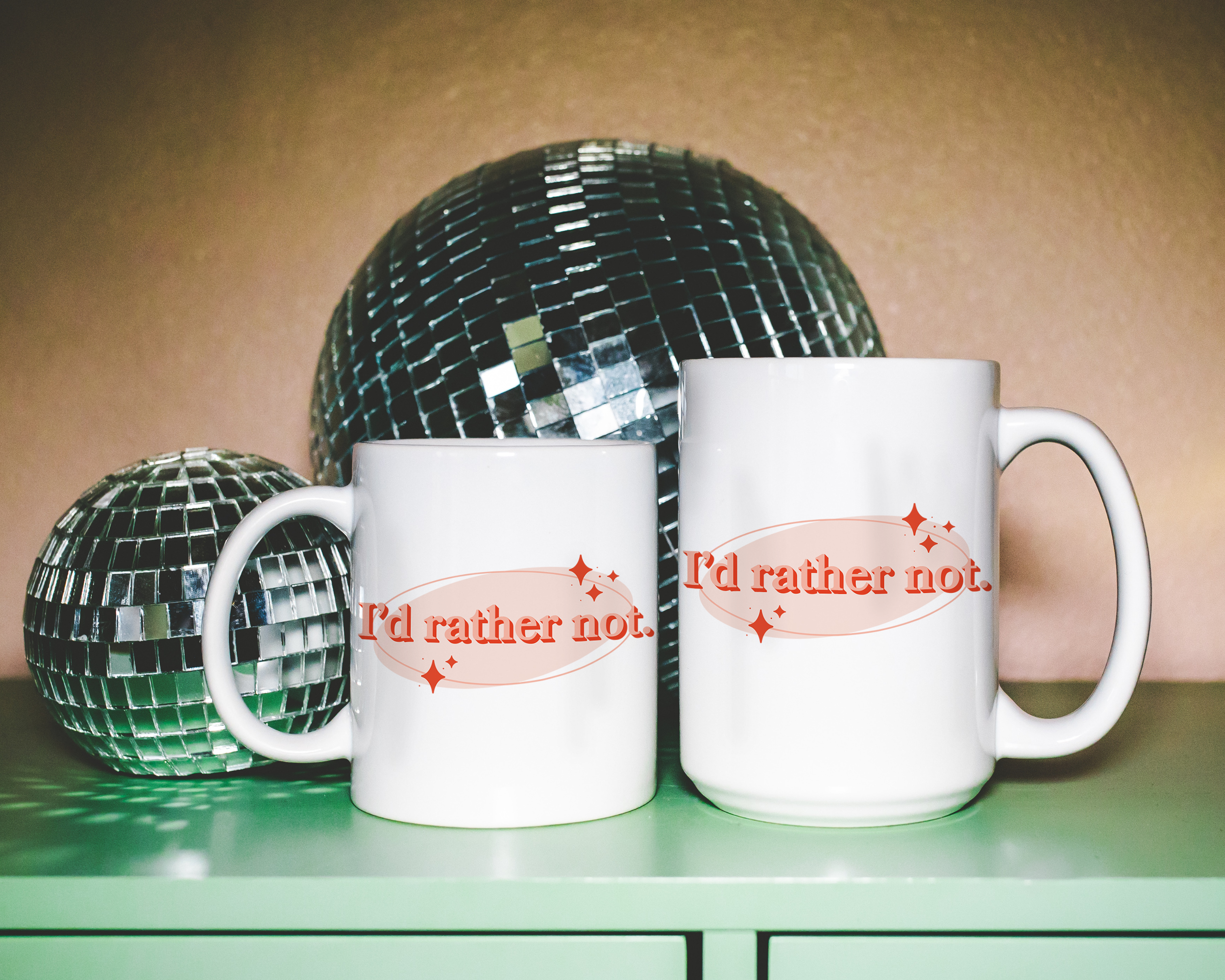 Sassy dopamine decor White coffee mug that says "i'd rather not" in a retro vintage style pink orange font. Available in 11oz and 15oz