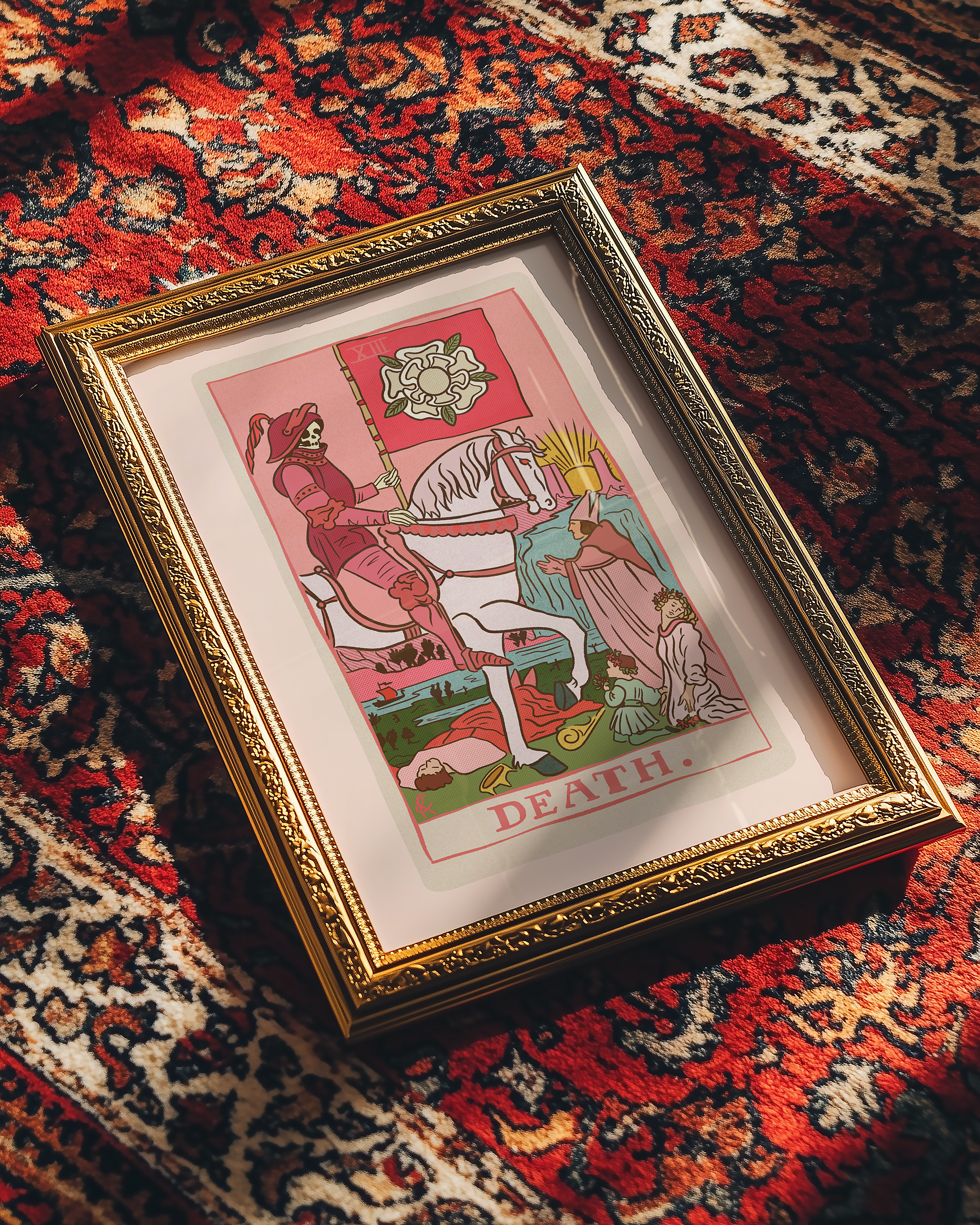Death tarot card print, feminine pink witchy spiritual decor poster print.
