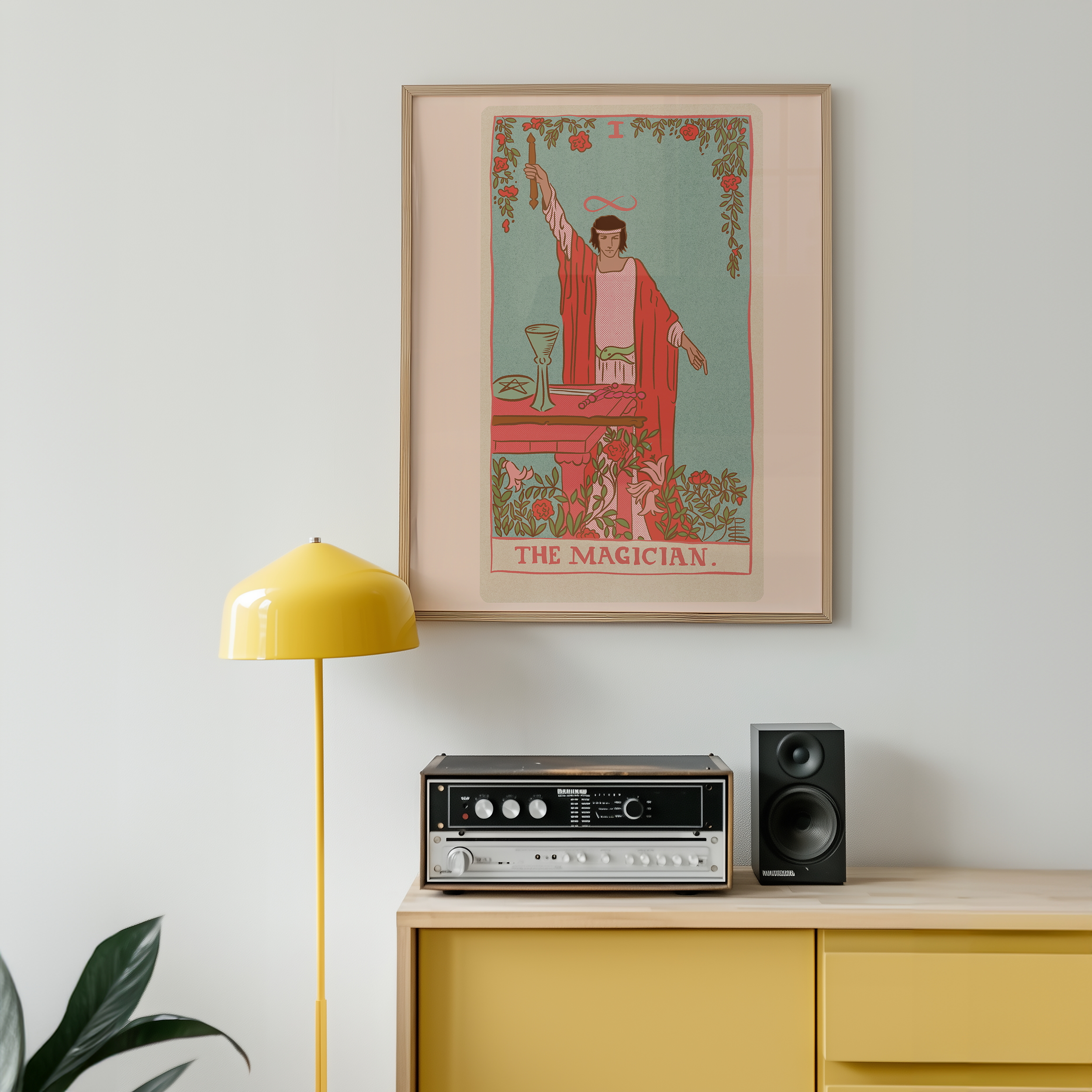 The Magician tarot card print, feminine pink witchy spiritual decor poster print.