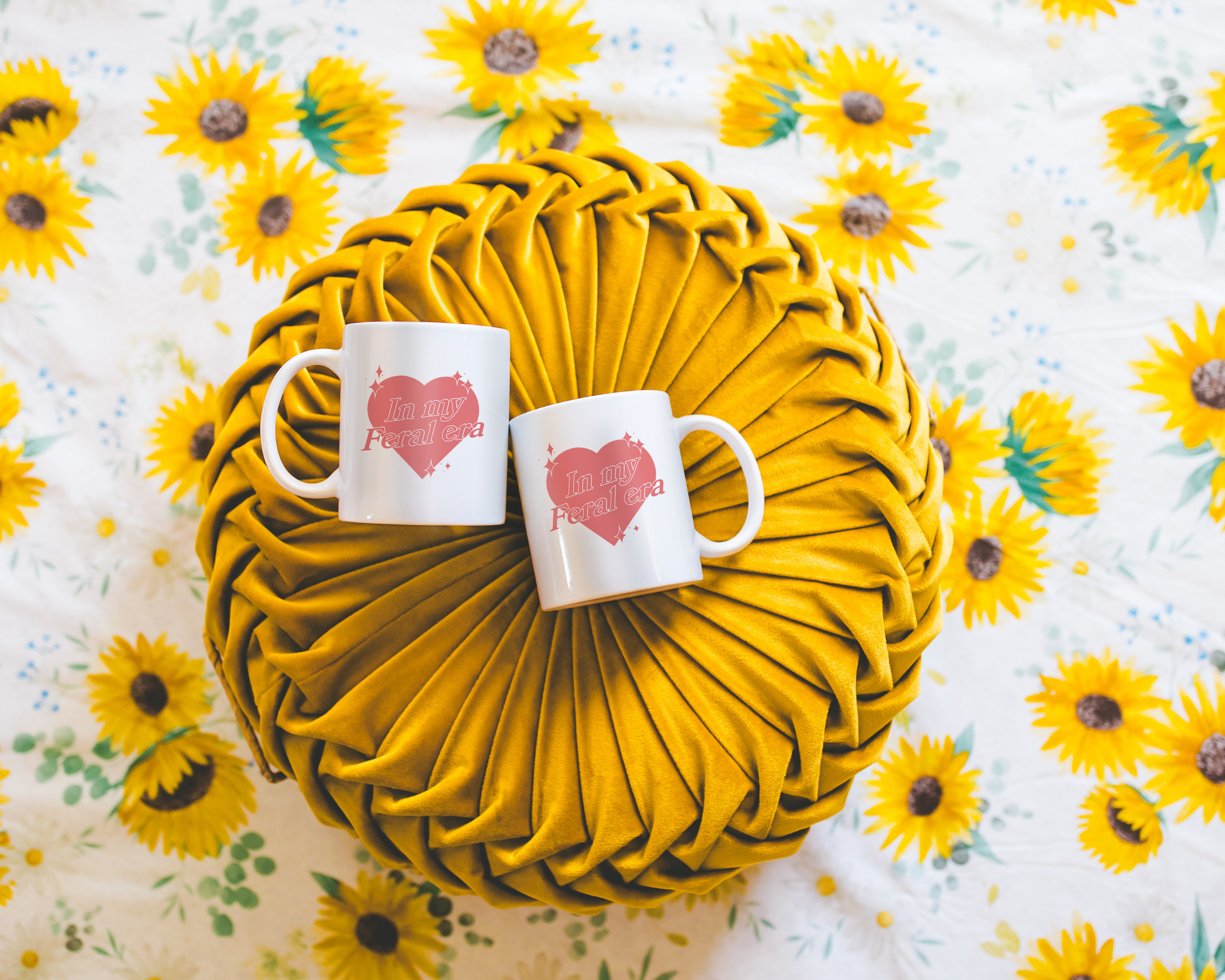 Sassy dopamine decor White coffee mug that says "In my feral era" in a retro vintage style heart that's pink with a retro font.. Available in 11oz and 15oz