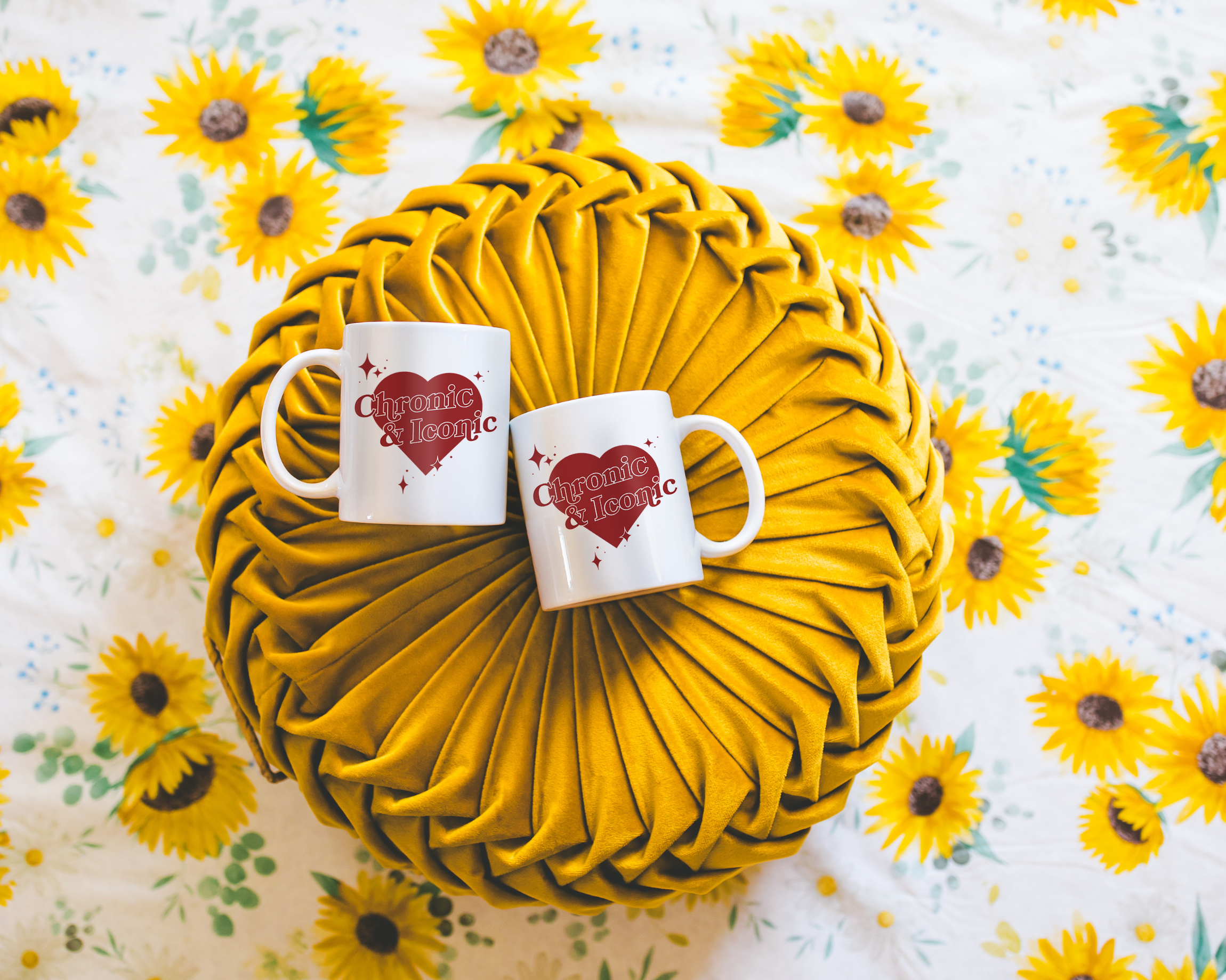 Sassy dopamine decor White coffee mug that says "chronic & iconic" in a retro vintage style heart that's red with a retro font.. Available in 11oz and 15oz