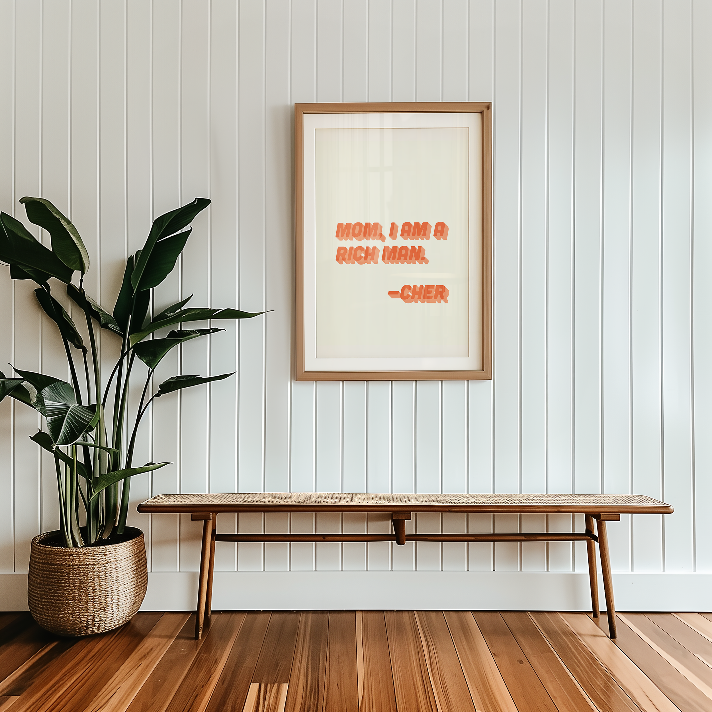 Cher quote print poster "Mom I Am a Rich Man" in two tone retro orange font