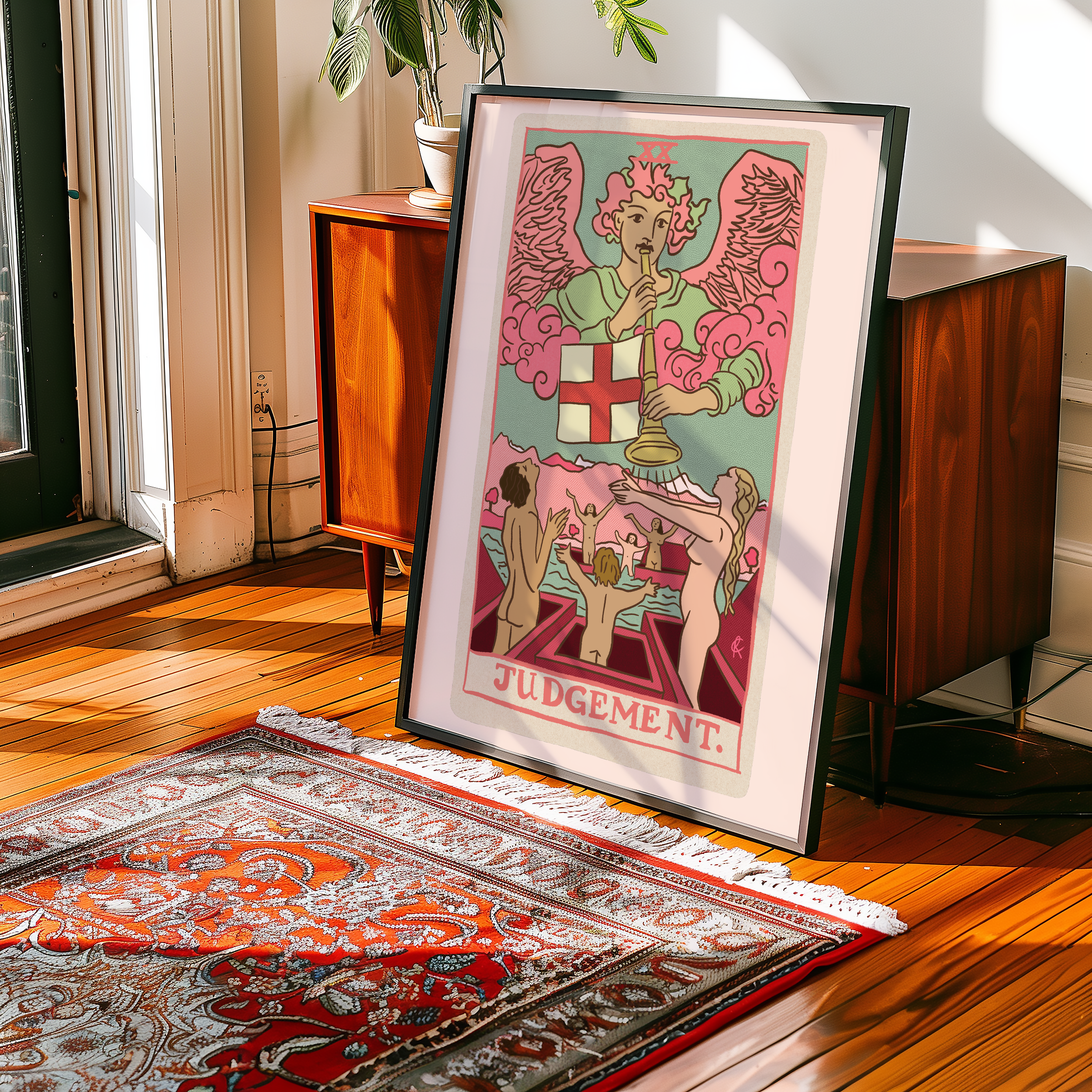 Judgement tarot card print, feminine pink witchy spiritual decor poster print.