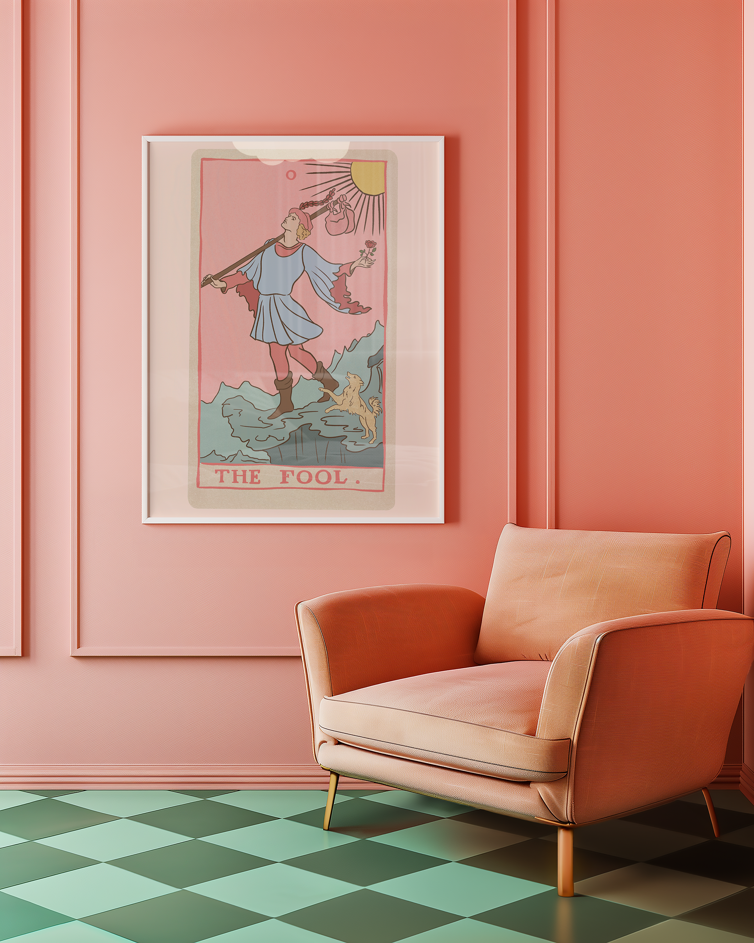 The Fool tarot card print, feminine pink witchy spiritual decor poster print.