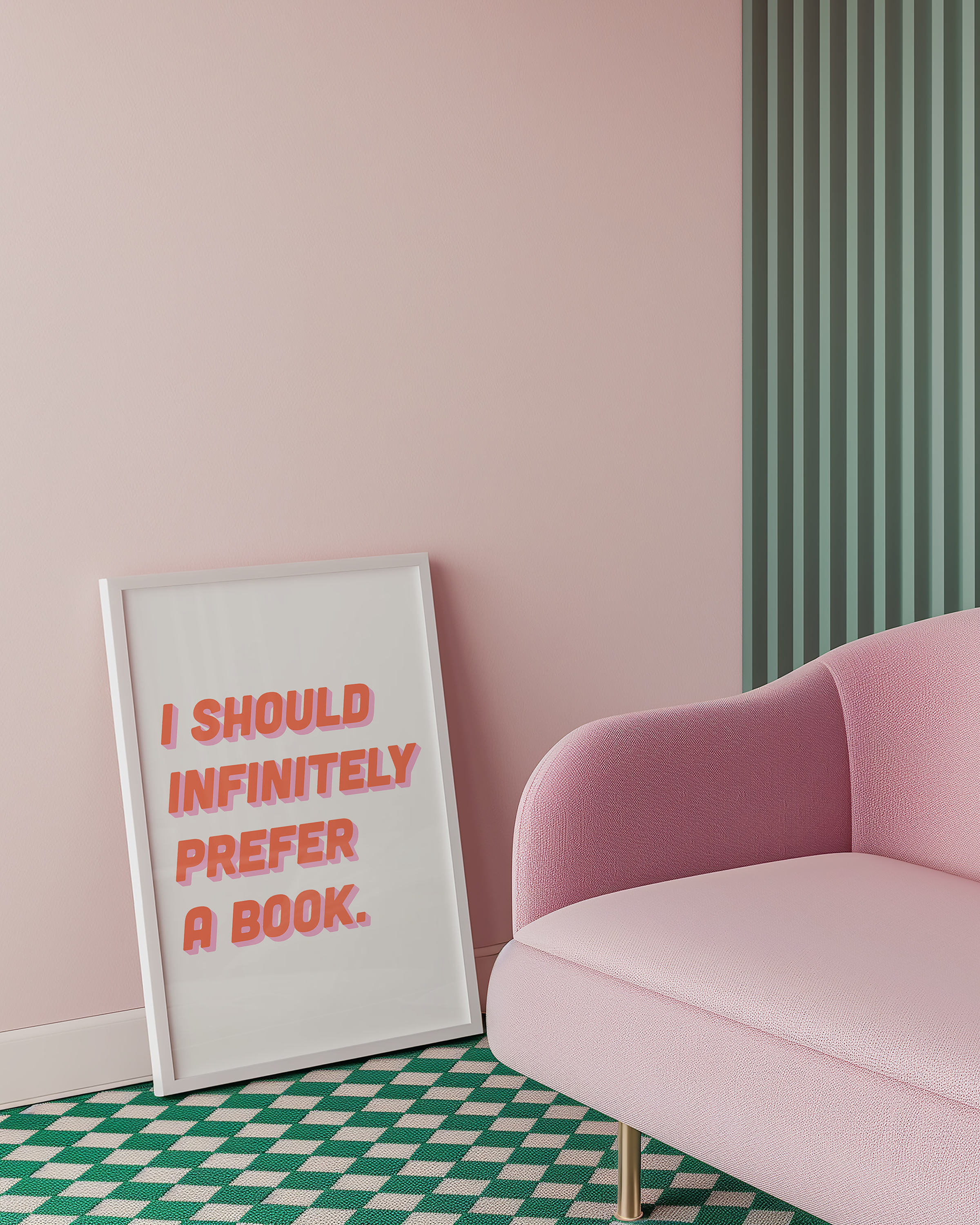 Bold dopamine decor quote print poster, “I should infinitely prefer a book.” Jane Eyre quote. retro two tone font pink