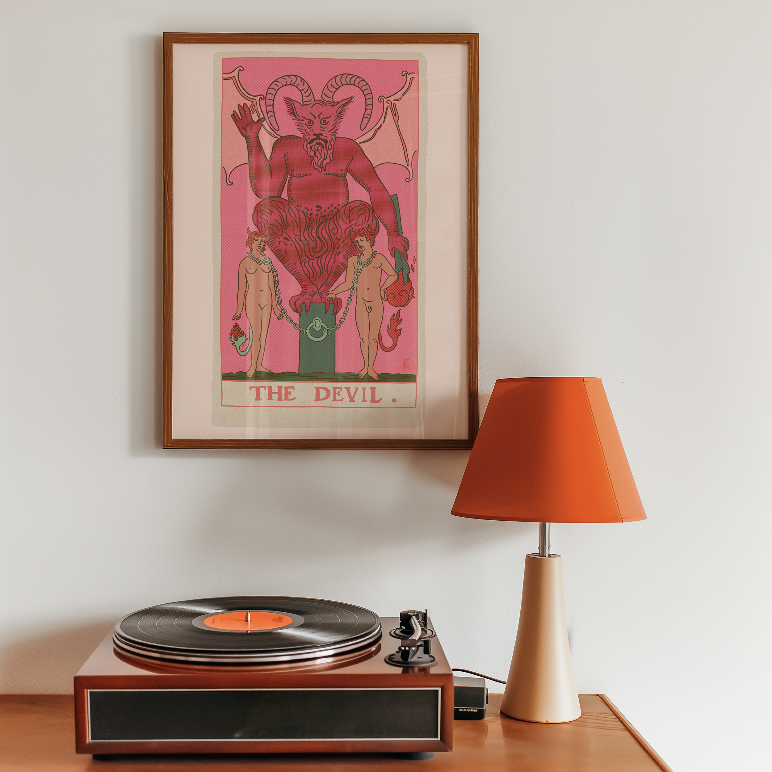 The Devil tarot card print, feminine pink witchy spiritual decor poster print.