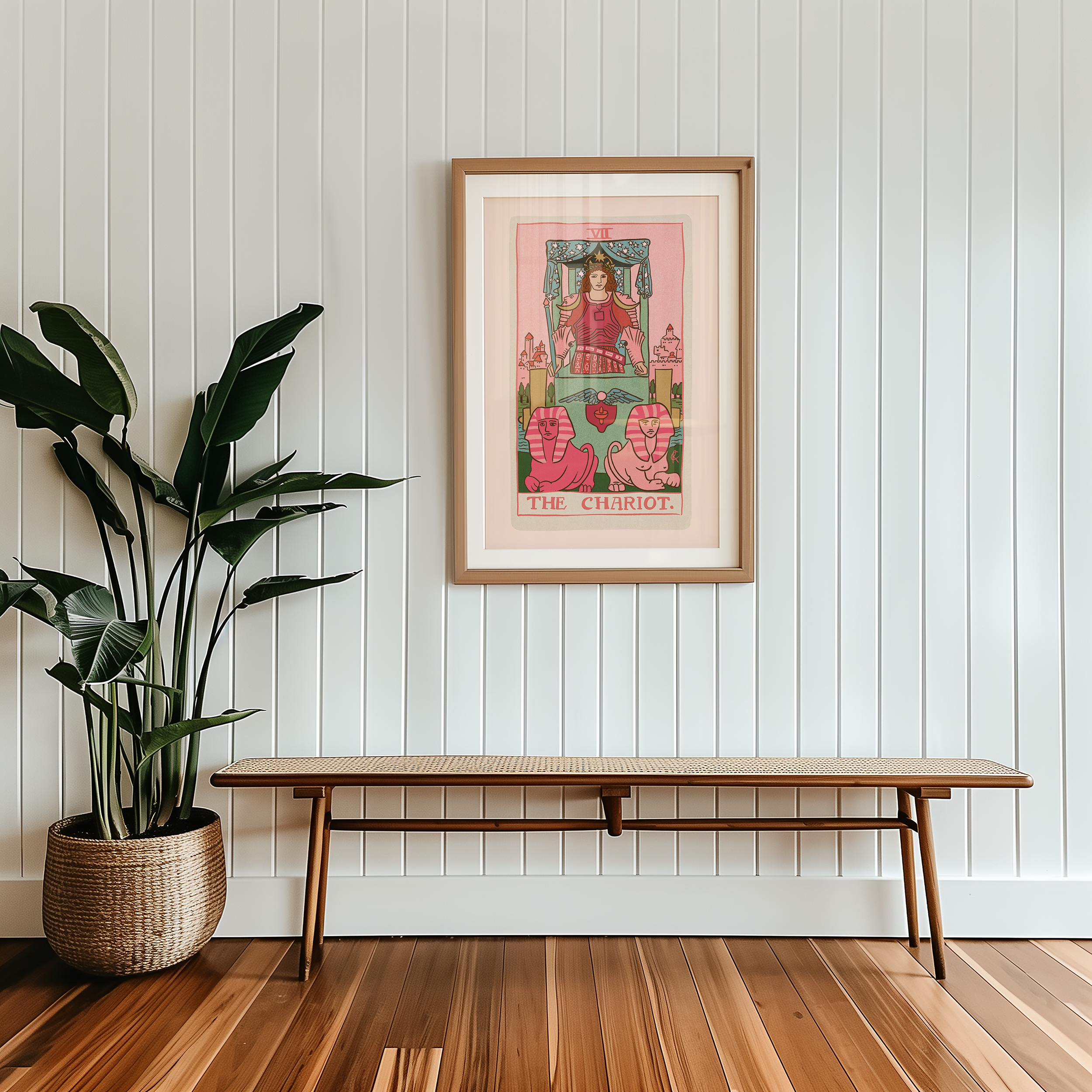 The Chariot tarot card print, feminine pink witchy spiritual decor poster print.