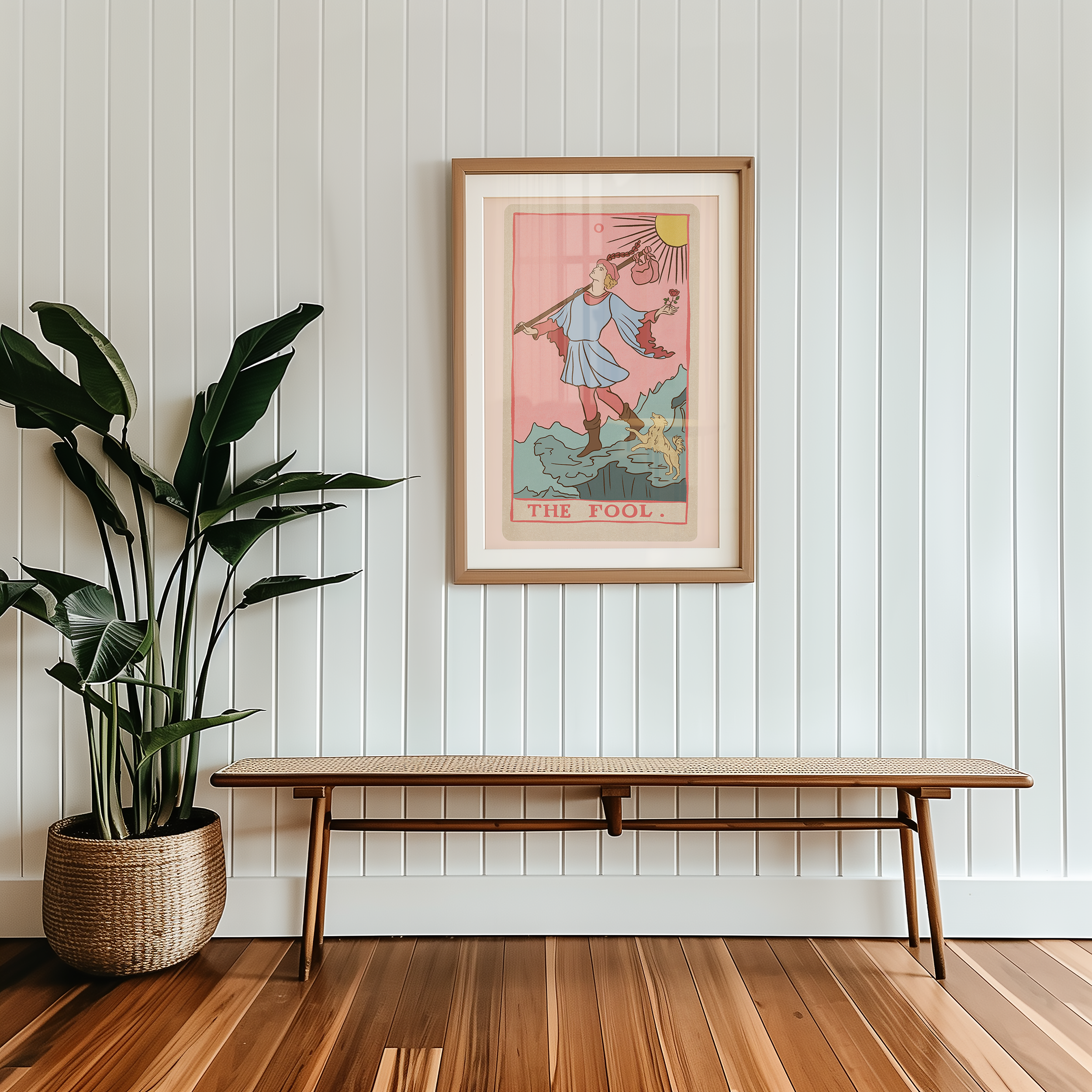 The Fool tarot card print, feminine pink witchy spiritual decor poster print.