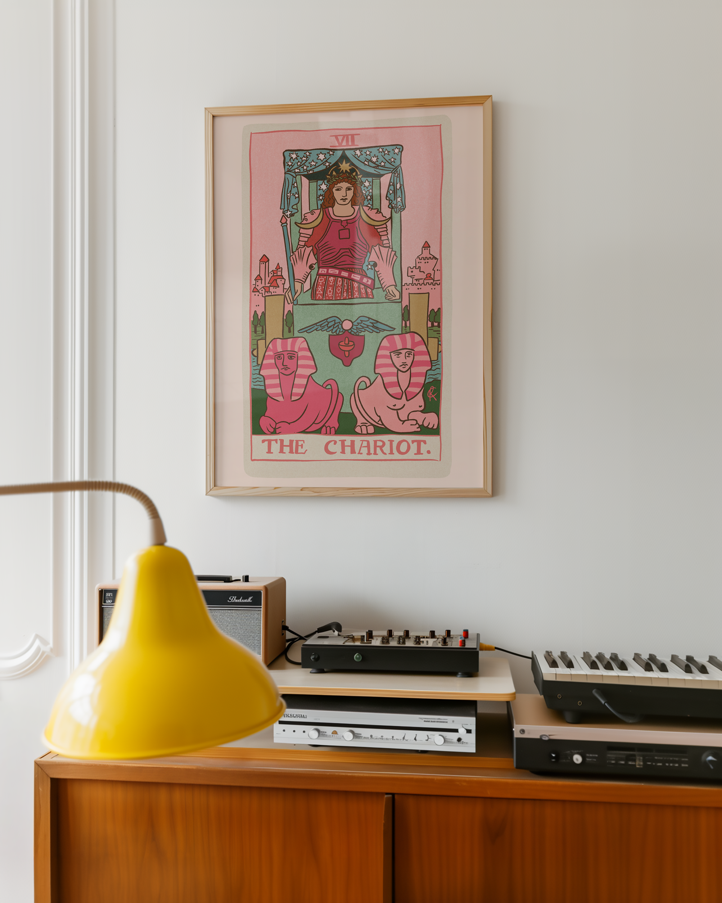 The Chariot tarot card print, feminine pink witchy spiritual decor poster print.